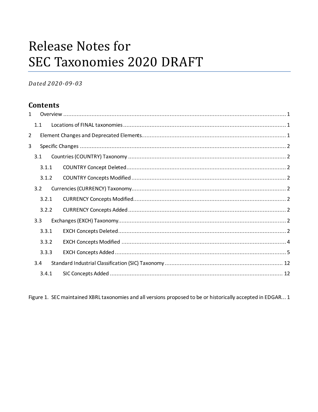 Release Notes for SEC Taxonomies 2020 DRAFT
