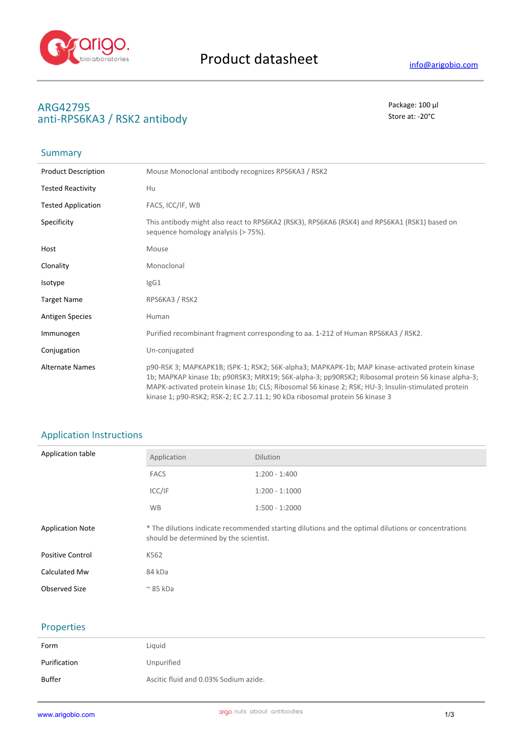 Anti-RPS6KA3 / RSK2 Antibody (ARG42795)