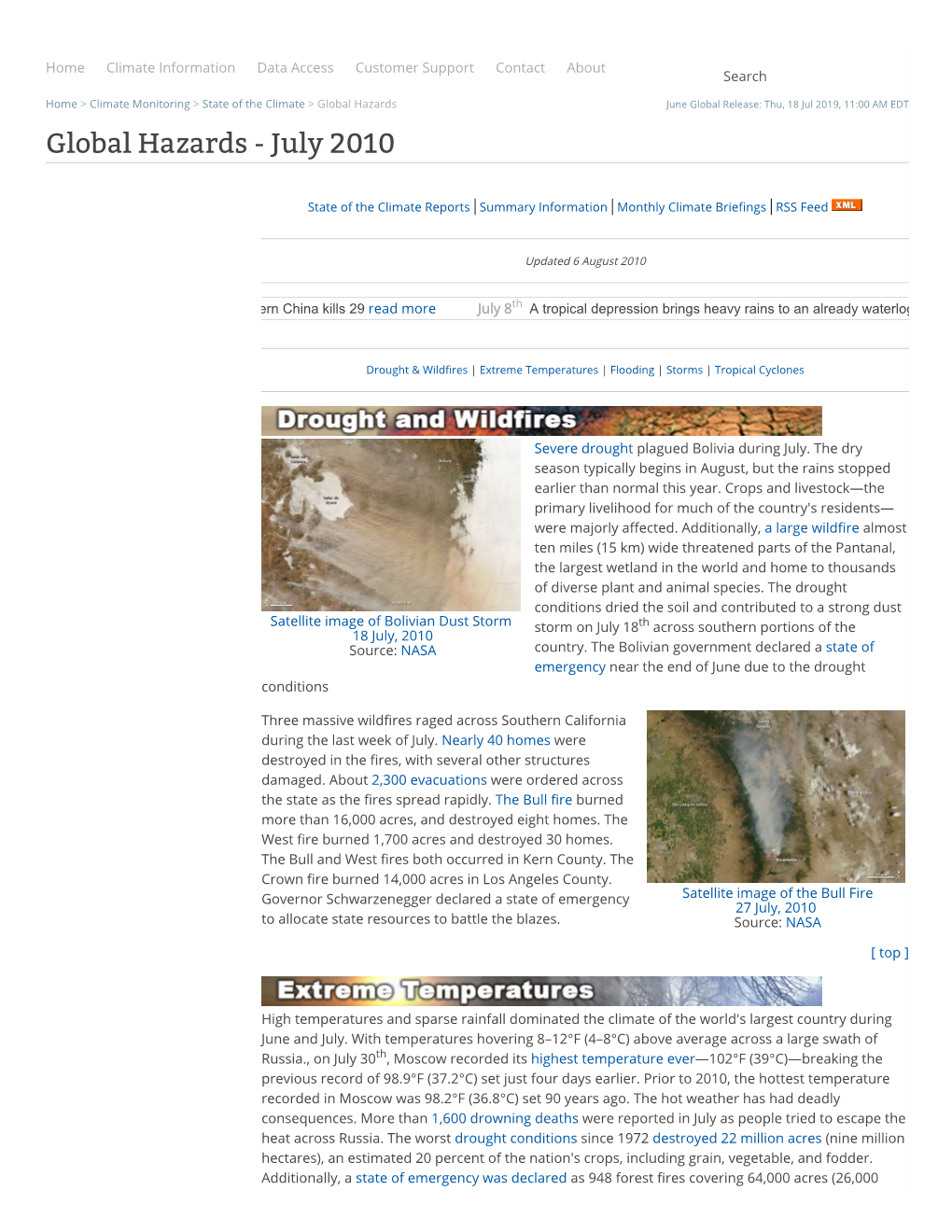 Global Hazards June Global Release: Thu, 18 Jul 2019, 11:00 AM EDT Global Hazards - July 2010