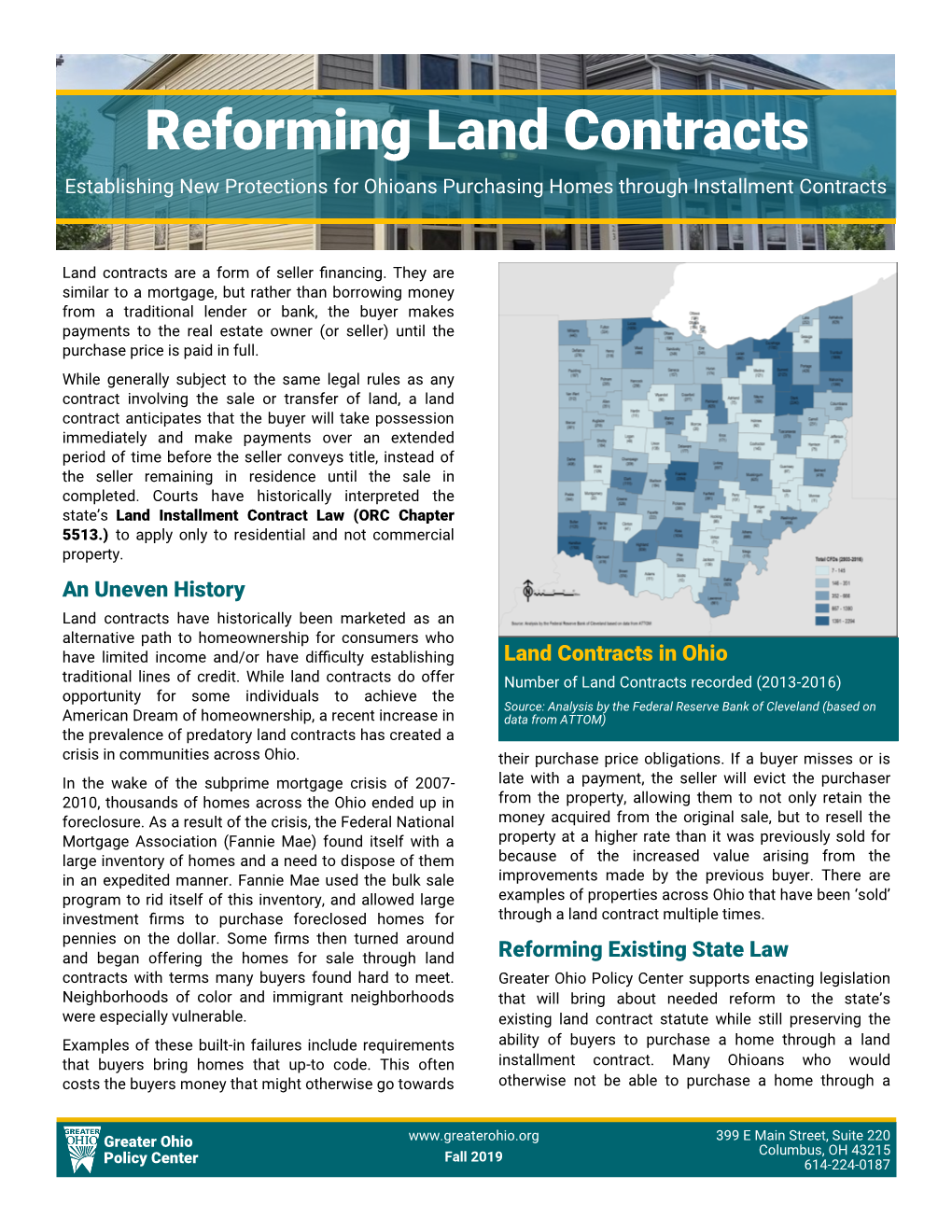 Reforming Land Contracts Establishing New Protections for Ohioans Purchasing Homes Through Installment Contracts