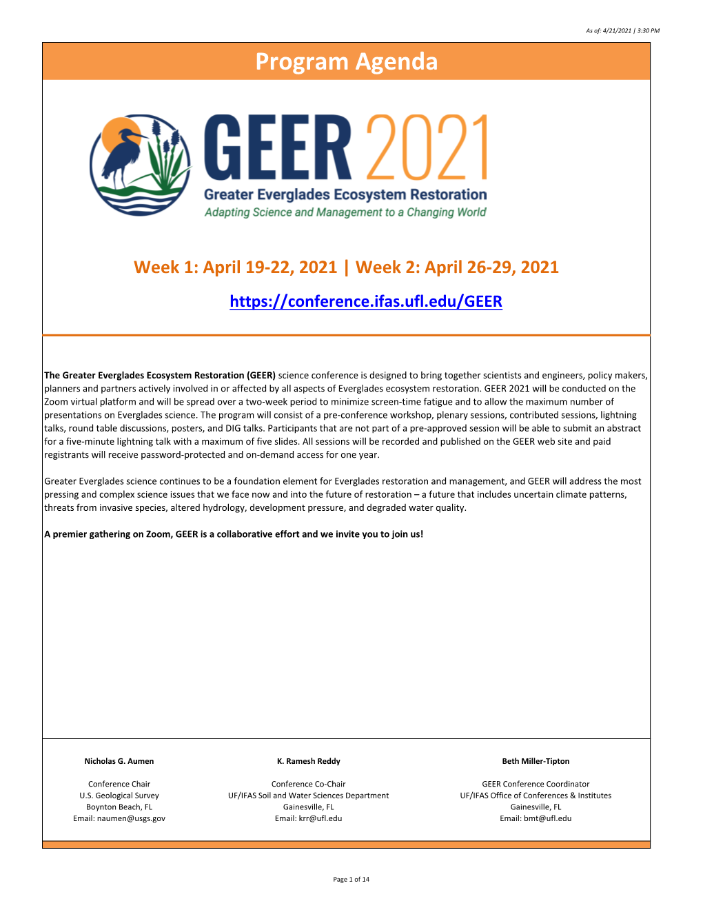 GEER Detailed Agenda