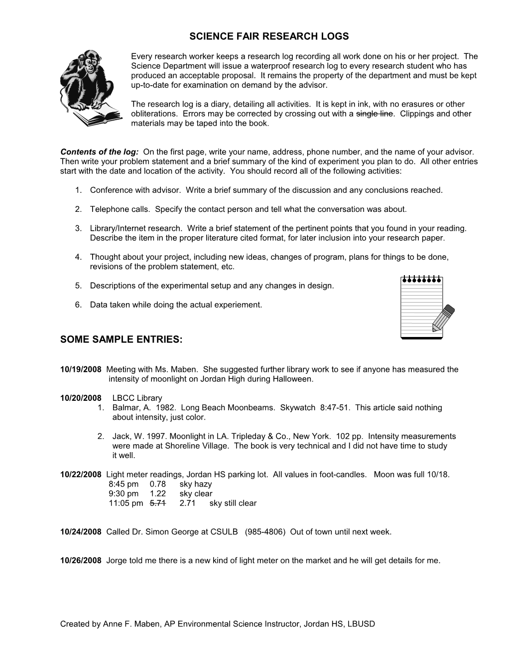 Science Fair Research Logs