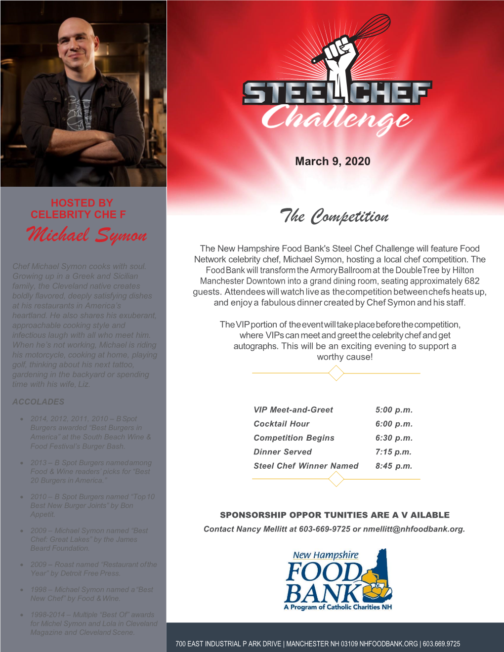 Michael Symon the New Hampshire Food Bank's Steel Chef Challenge Will Feature Food Network Celebrity Chef, Michael Symon, Hosting a Local Chef Competition