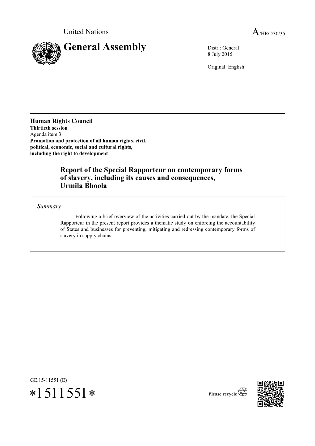 Report of the Special Rapporteur on Contemporary Forms of Slavery in English