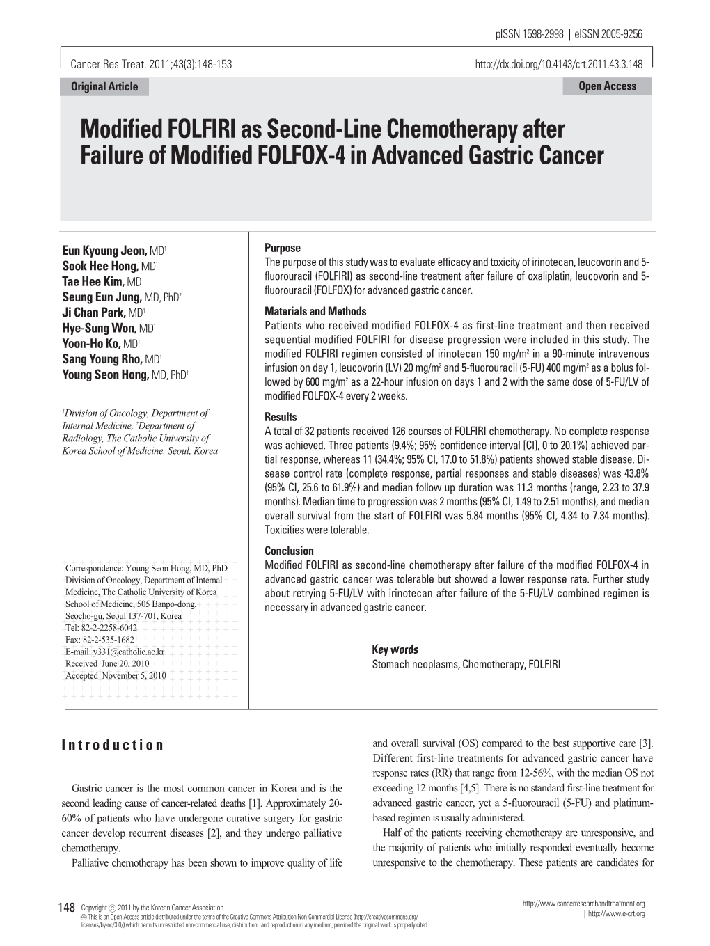 Modified FOLFIRI As Second-Line Chemotherapy After Failure of Modified FOLFOX-4 in Advanced Gastric Cancer