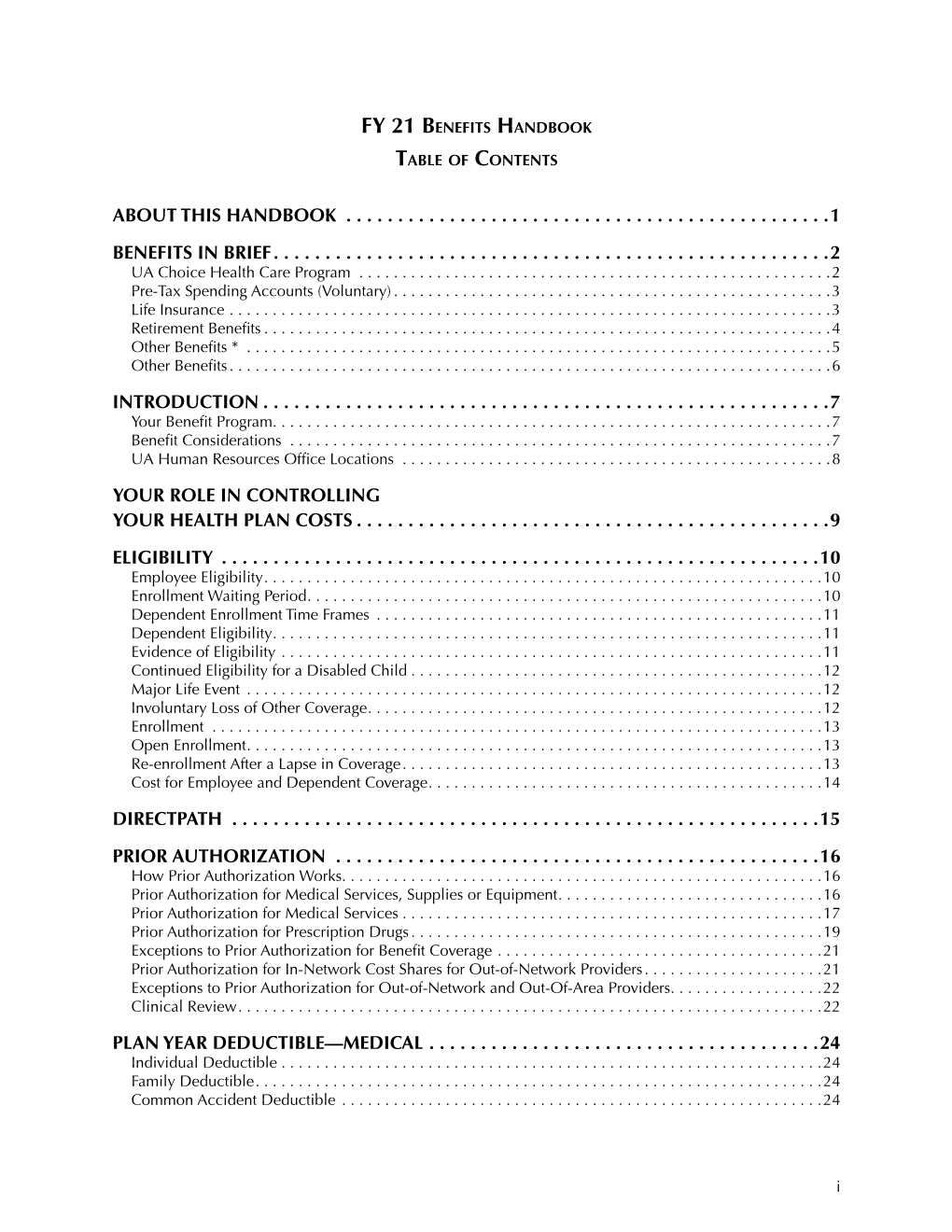 UA Employee Benefits Handbook