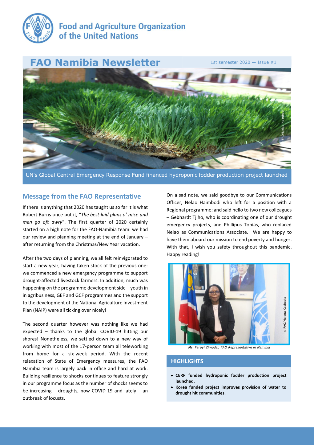 FAO Namibia Newsletter, 1St Semester 2020