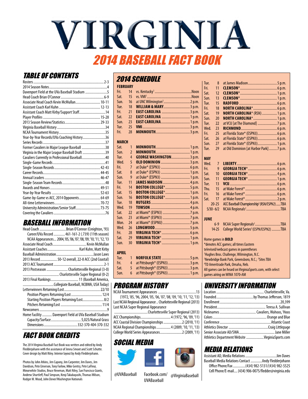 2014 BASEBALL FACT BOOK TABLE of CONTENTS Rosters