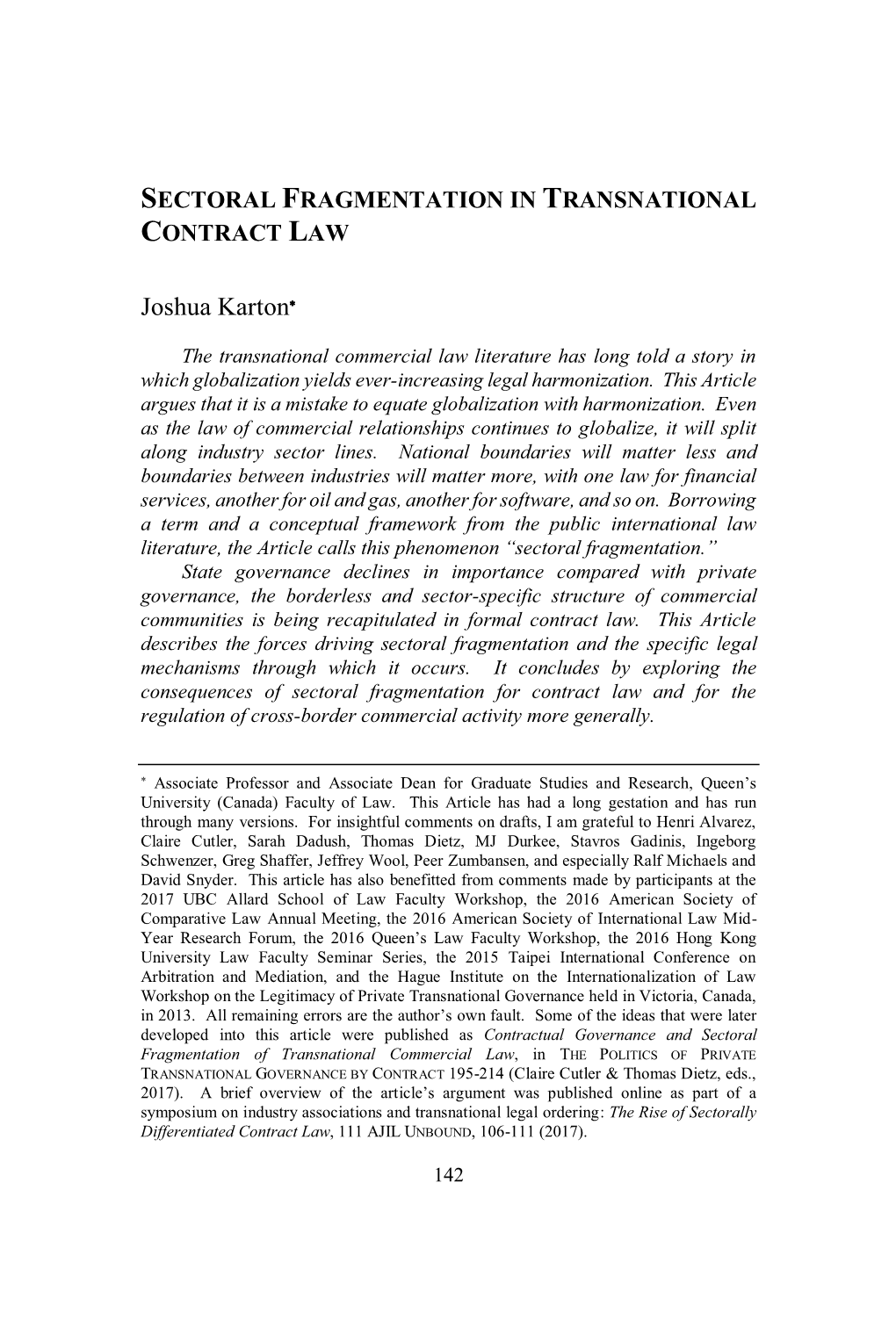Sectoral Fragmentation in Transnational Contract Law