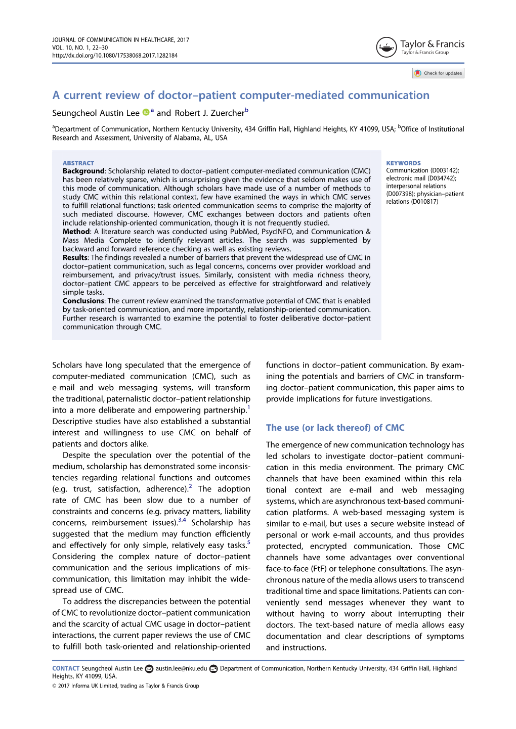 A Current Review of Doctor–Patient Computer-Mediated Communication