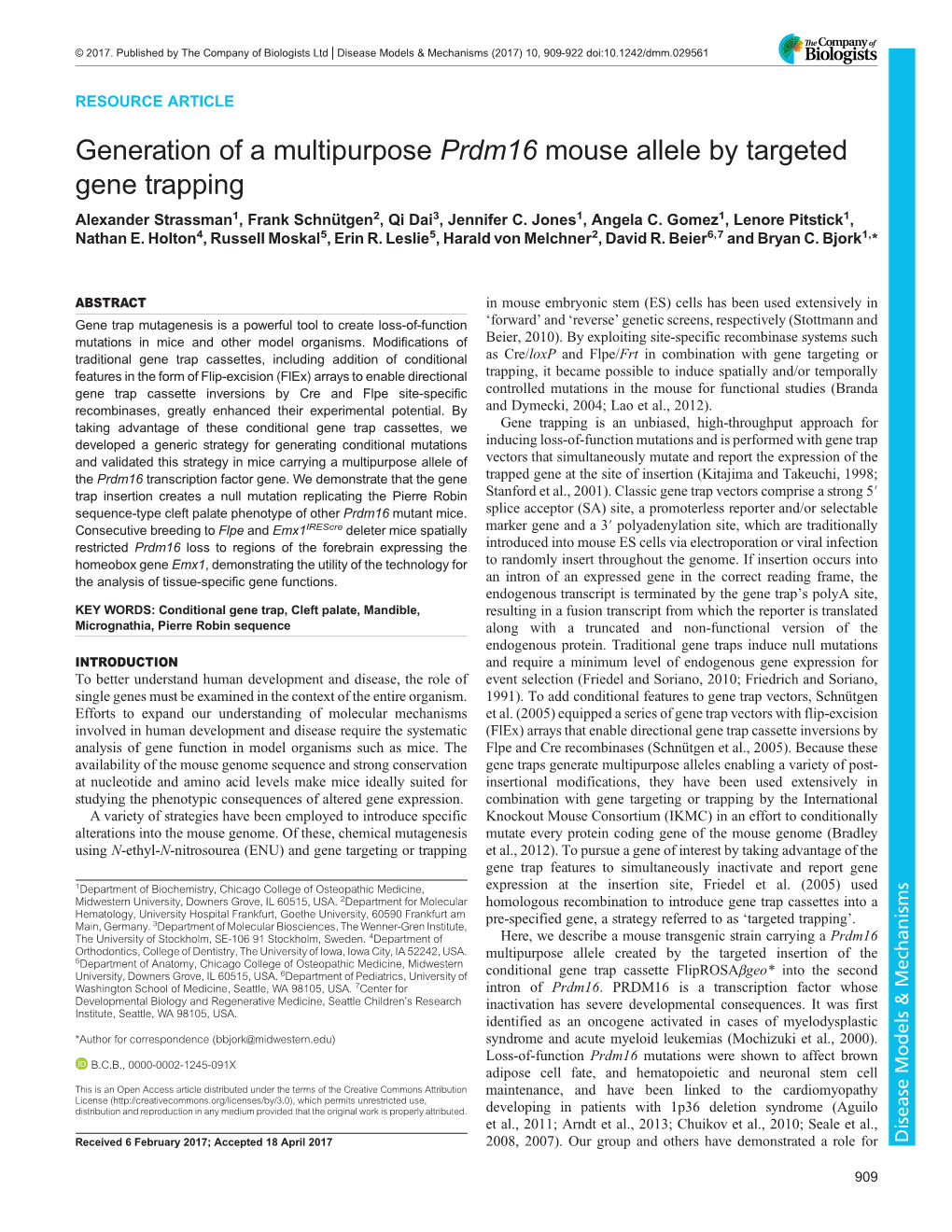 Generation of a Multipurpose Prdm16 Mouse Allele by Targeted Gene Trapping Alexander Strassman1, Frank Schnütgen2,Qidai3, Jennifer C