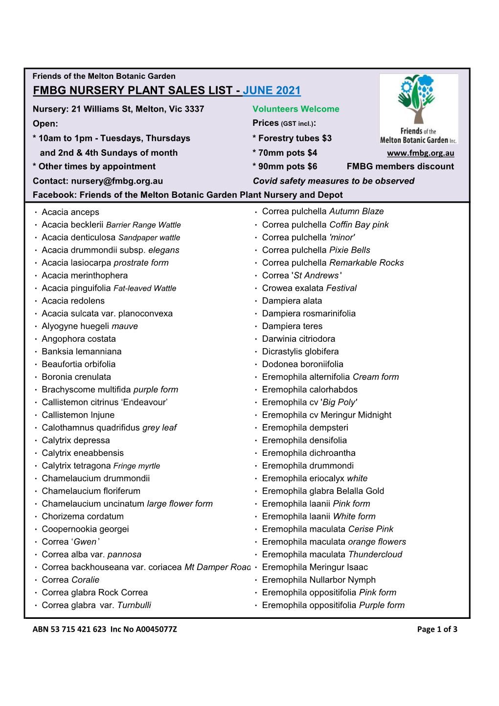 Fmbg Nursery Plant Sales List