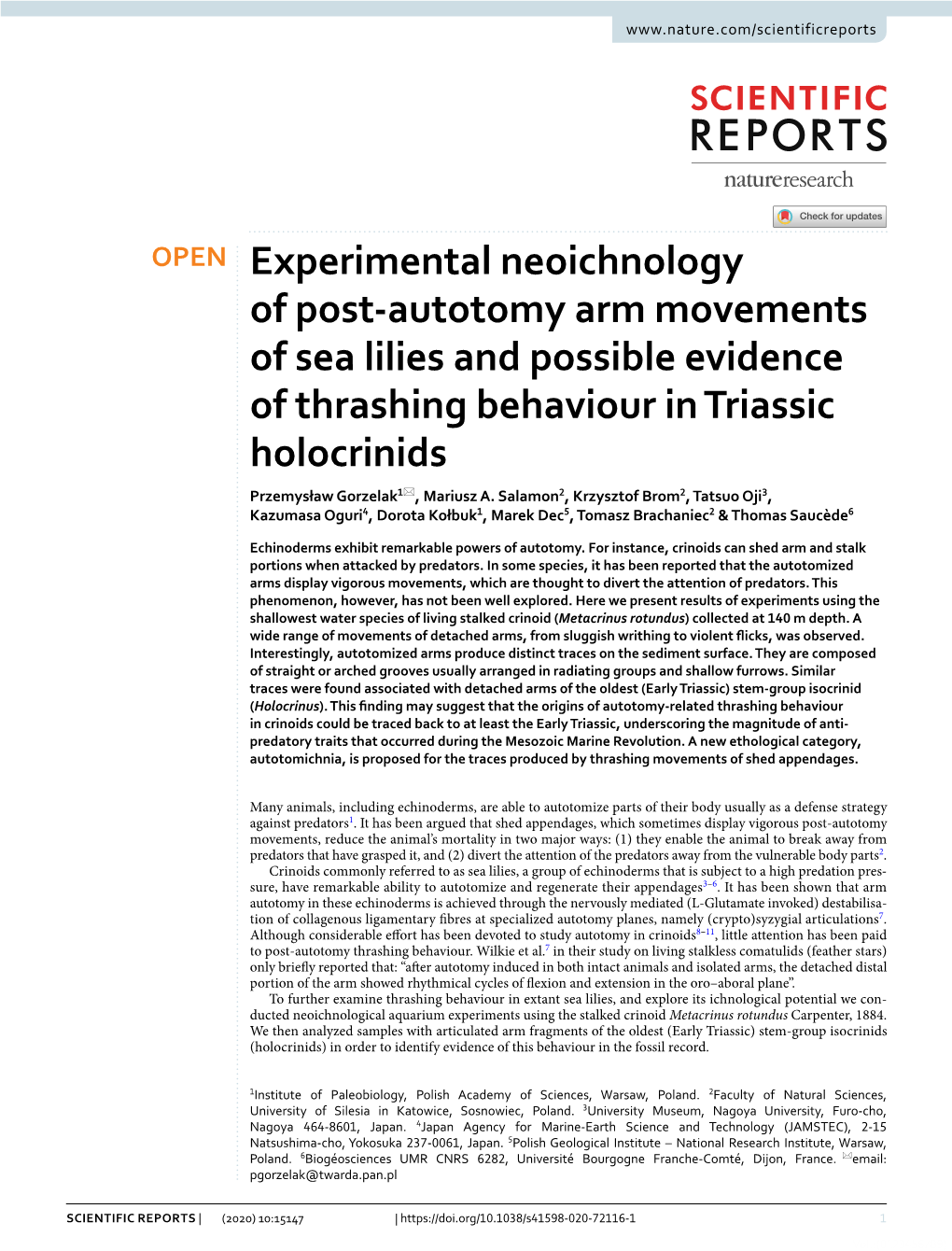 Experimental Neoichnology of Post-Autotomy Arm Movements Of