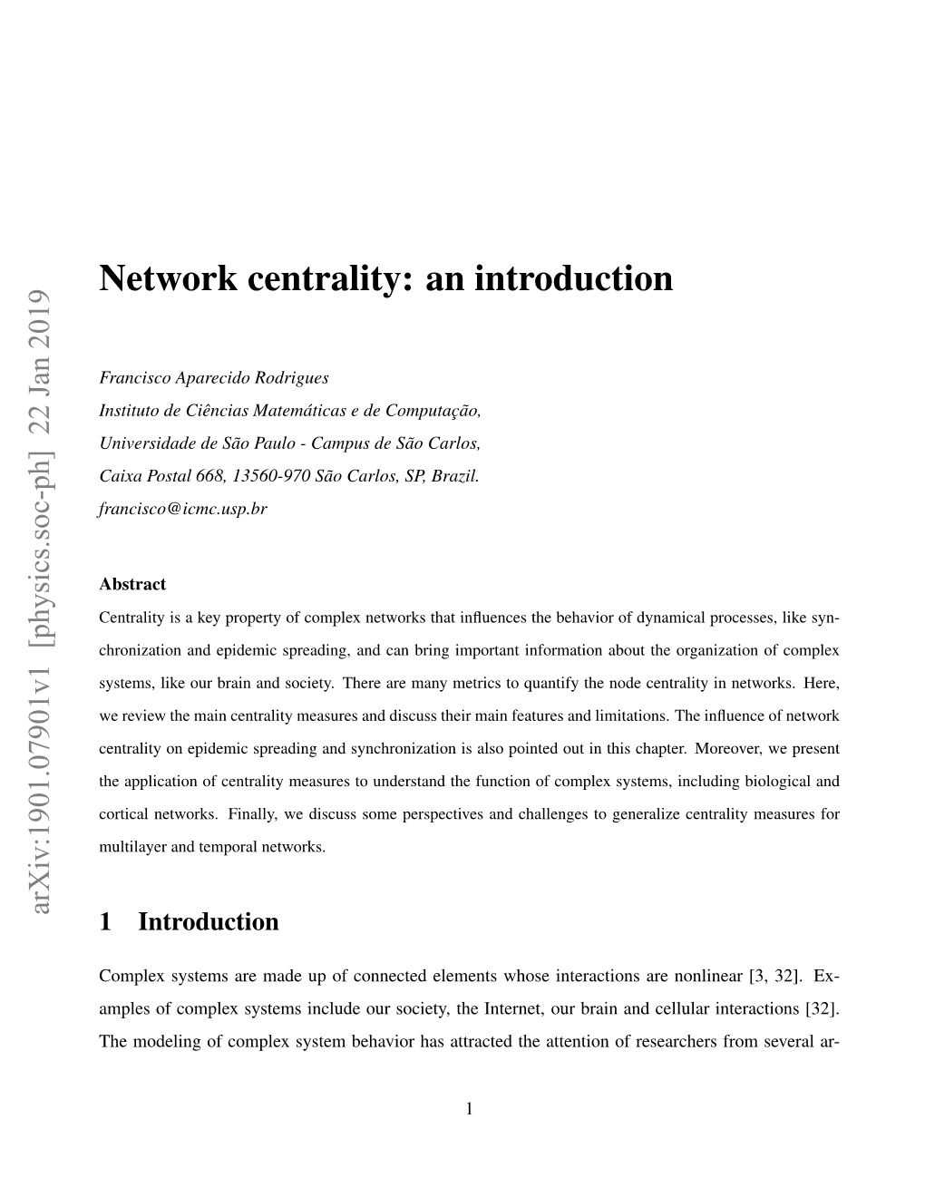 Network Centrality: an Introduction