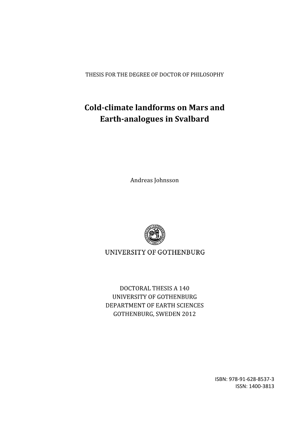 Cold-Climate Landforms on Mars and Earth-Analogues in Svalbard