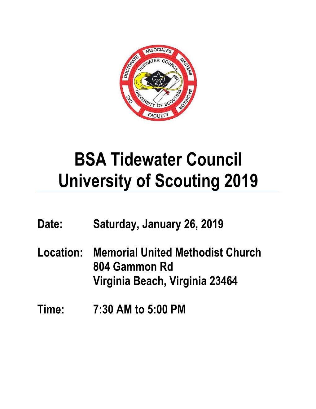 BSA Tidewater Council University of Scouting 2019