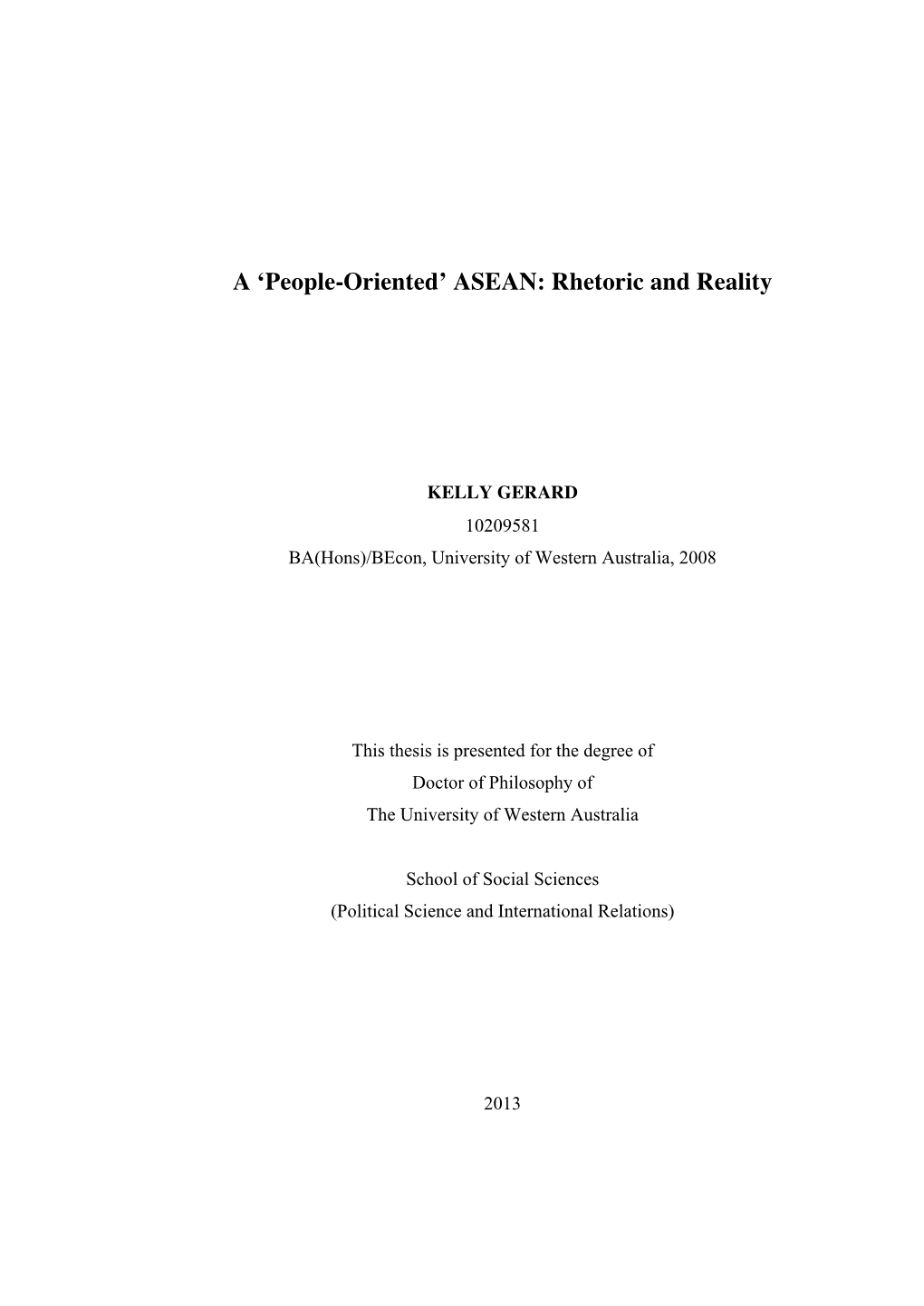 A 'People-Oriented' ASEAN: Rhetoric and Reality