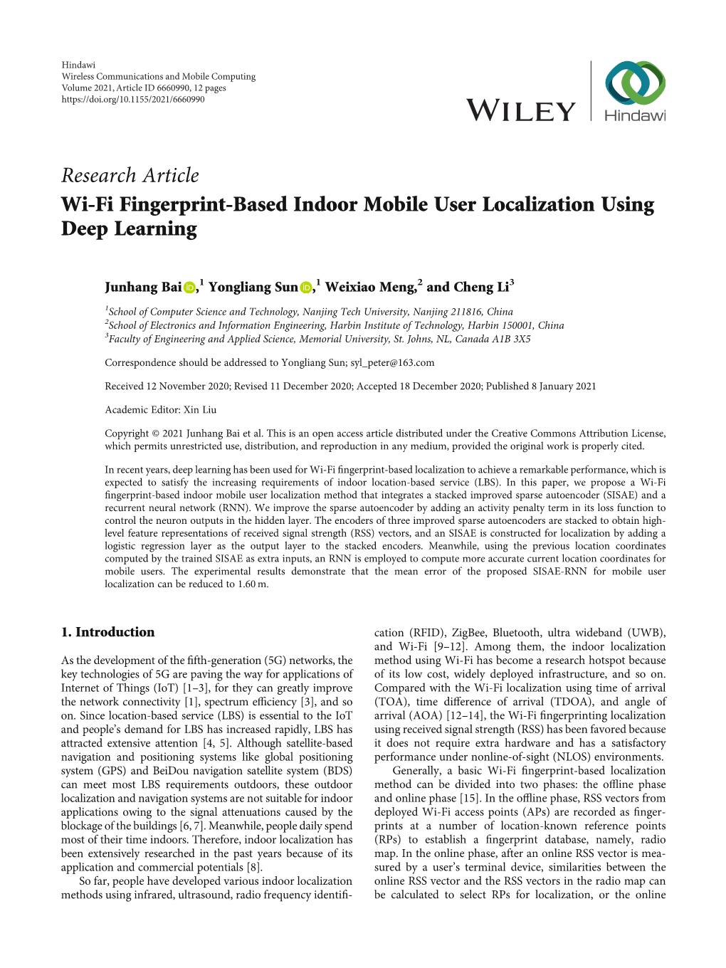 Wi-Fi Fingerprint-Based Indoor Mobile User Localization Using Deep Learning