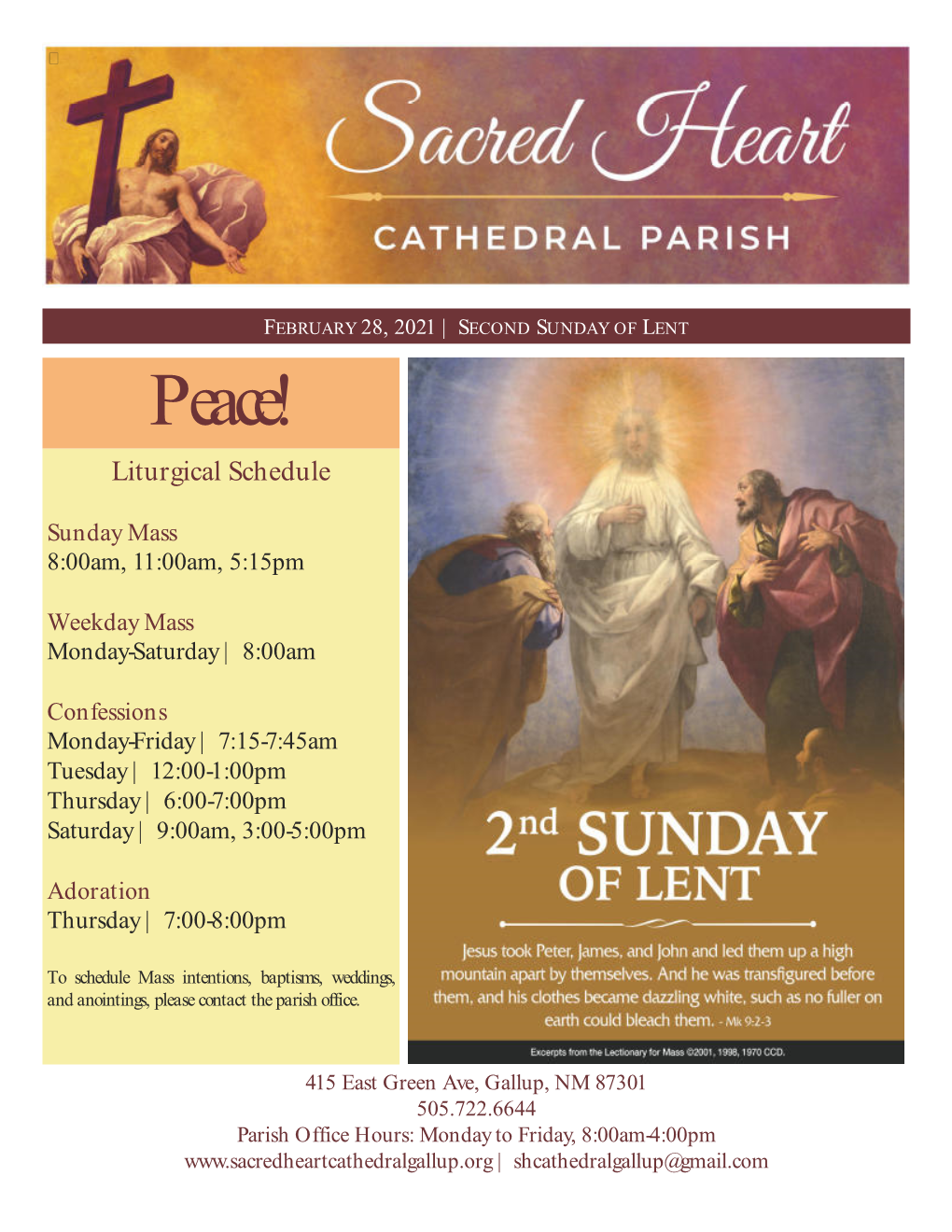 Peace! Liturgical Schedule