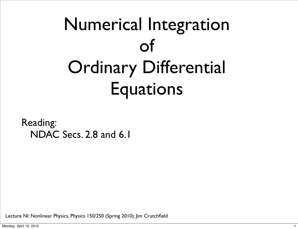 Numerical Integration of Ordinary Differential Equations