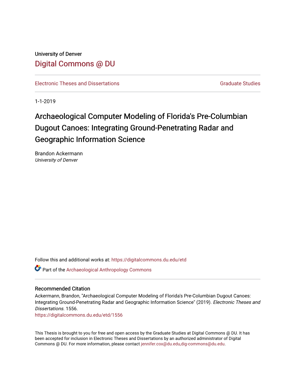 Archaeological Computer Modeling of Florida's Pre-Columbian Dugout Canoes: Integrating Ground-Penetrating Radar and Geographic Information Science