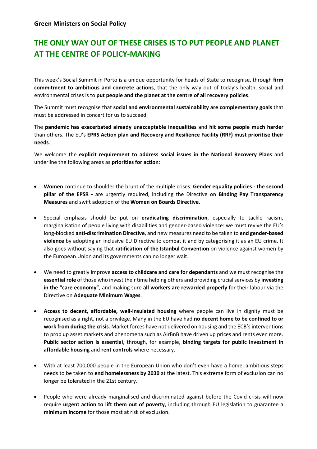 Green Ministers on Social Policy Statement Preporto 6 May 2021