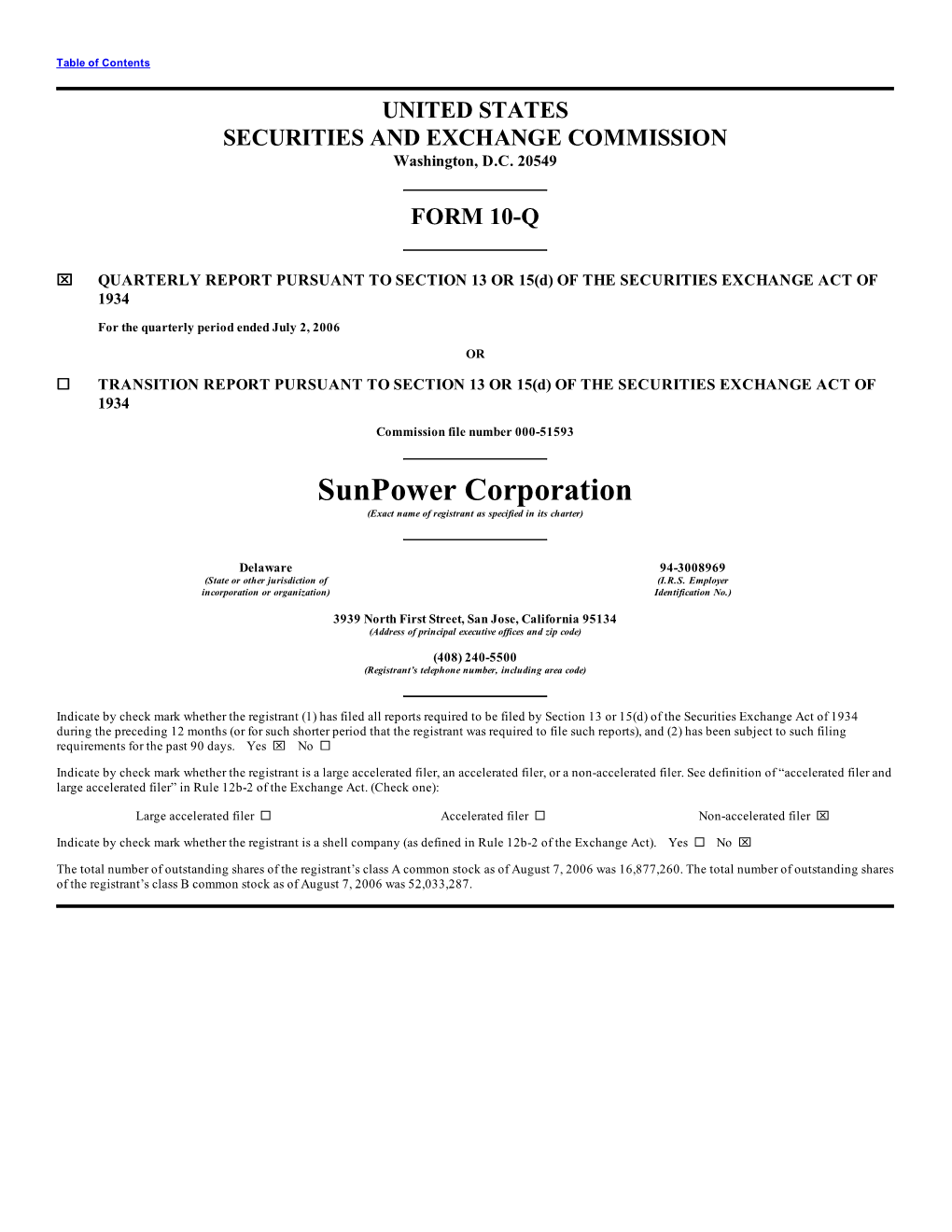 Sunpower Corporation (Exact Name of Registrant As Specified in Its Charter)