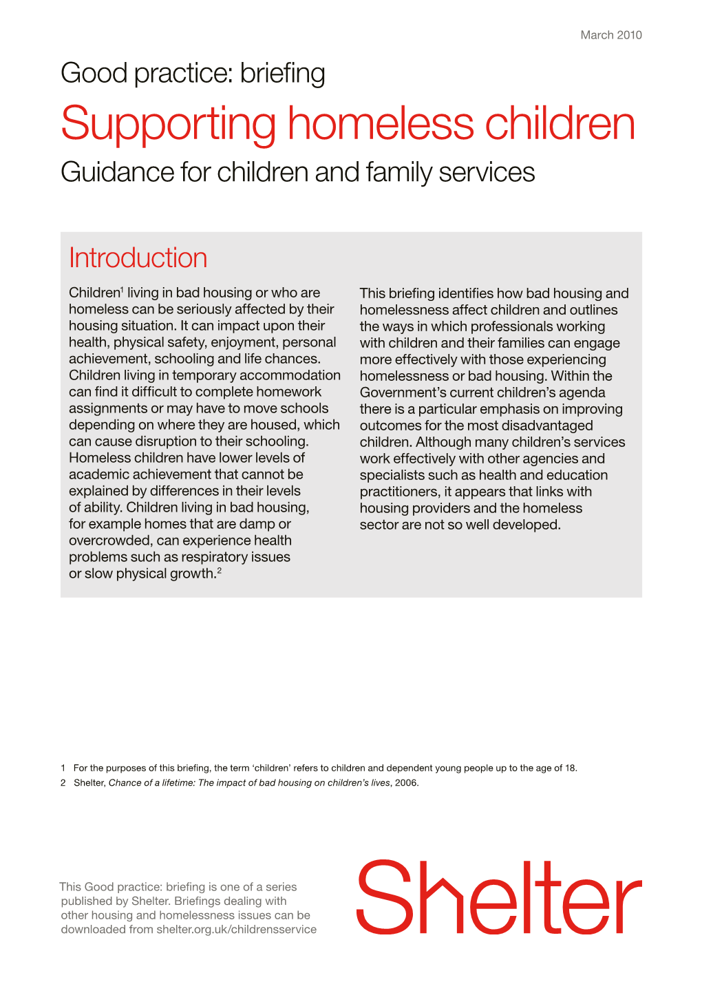 Supporting Homeless Children Guidance for Children and Family Services
