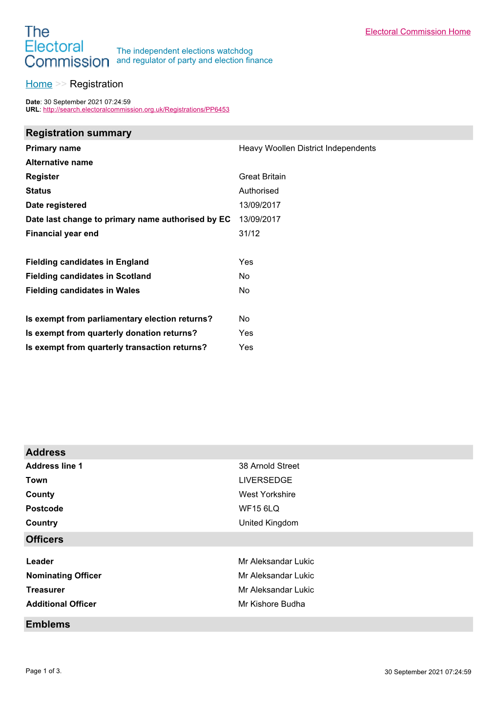 Home &gt;&gt; Registration Registration Summary Address Officers Emblems