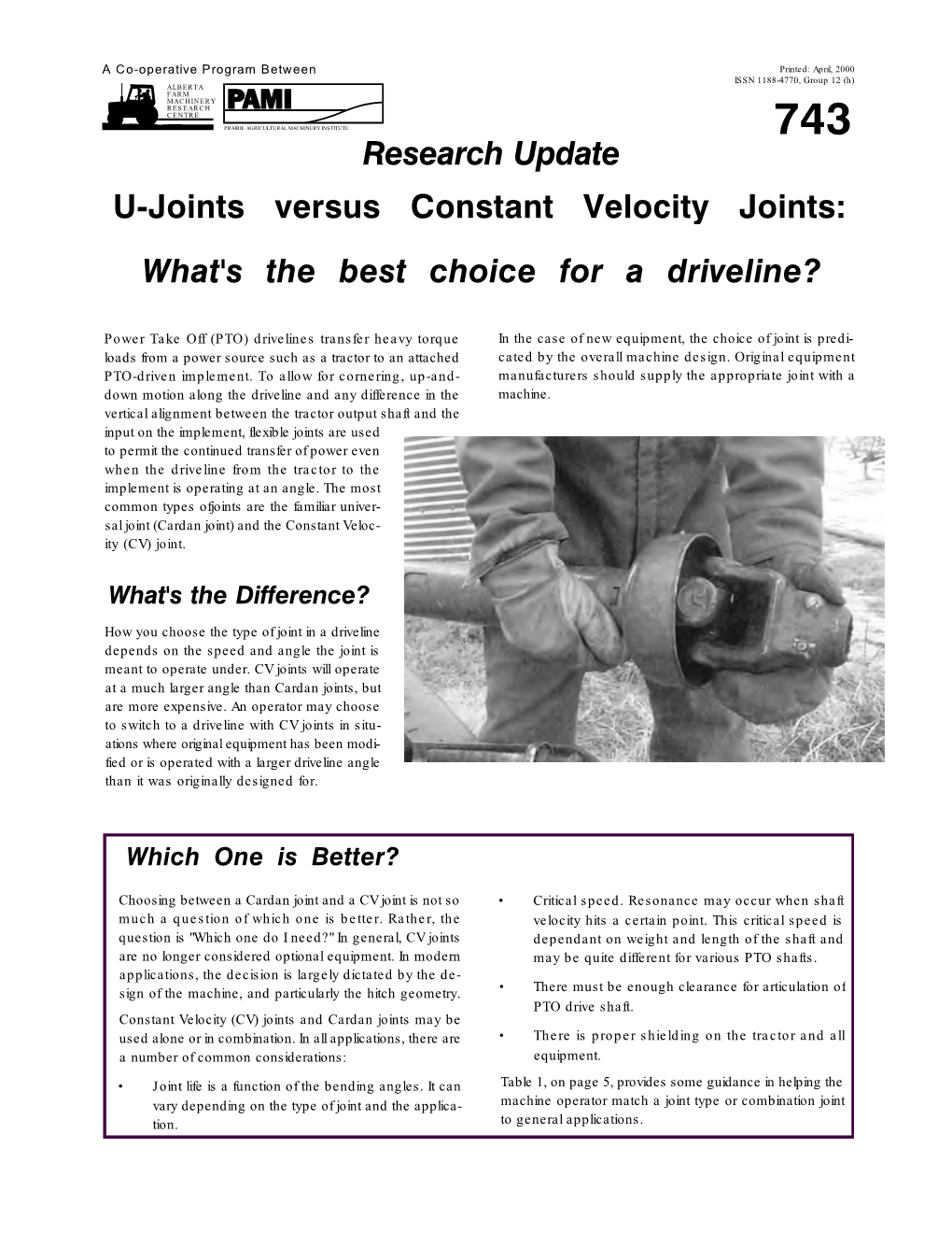 Research Update U-Joints Versus Constant Velocity Joints: What's the Best Choice for a Driveline?