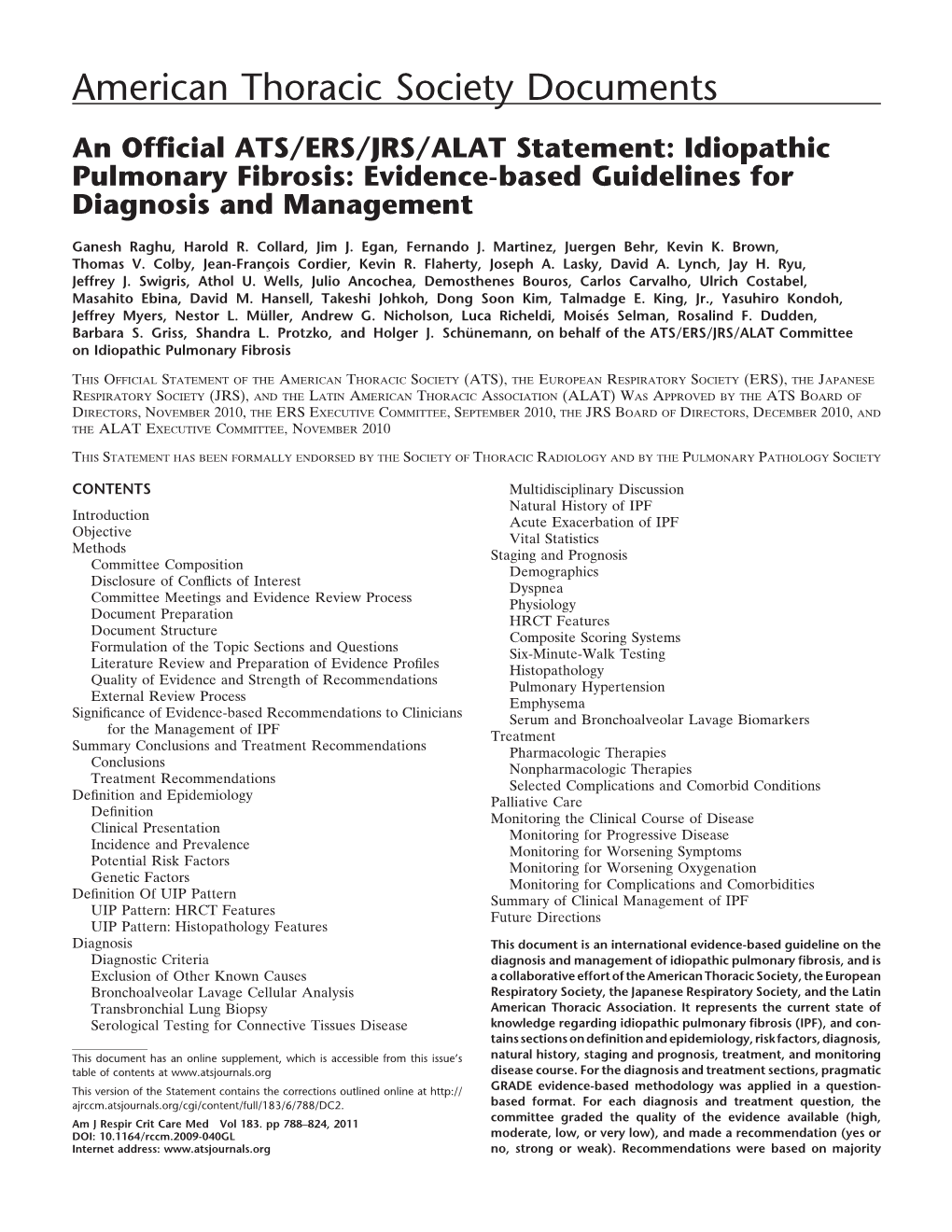 Idiopathic Pulmonary Fibrosis: Evidence-Based Guidelines for Diagnosis and Management