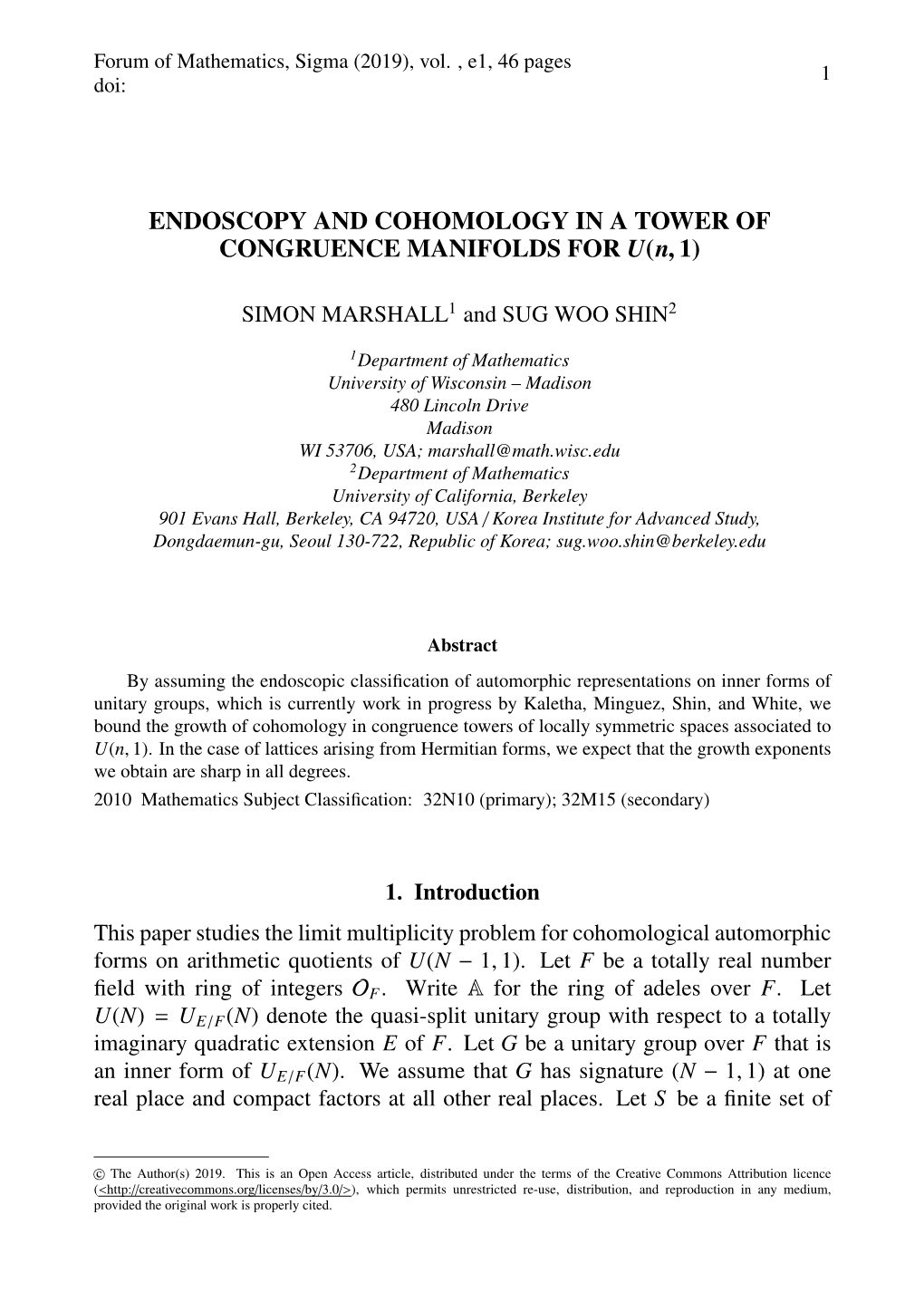 ENDOSCOPY and COHOMOLOGY in a TOWER of CONGRUENCE MANIFOLDS for U(N, 1)