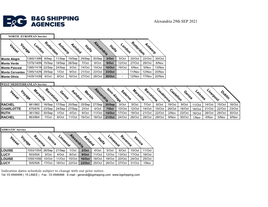 Sailing Schedule