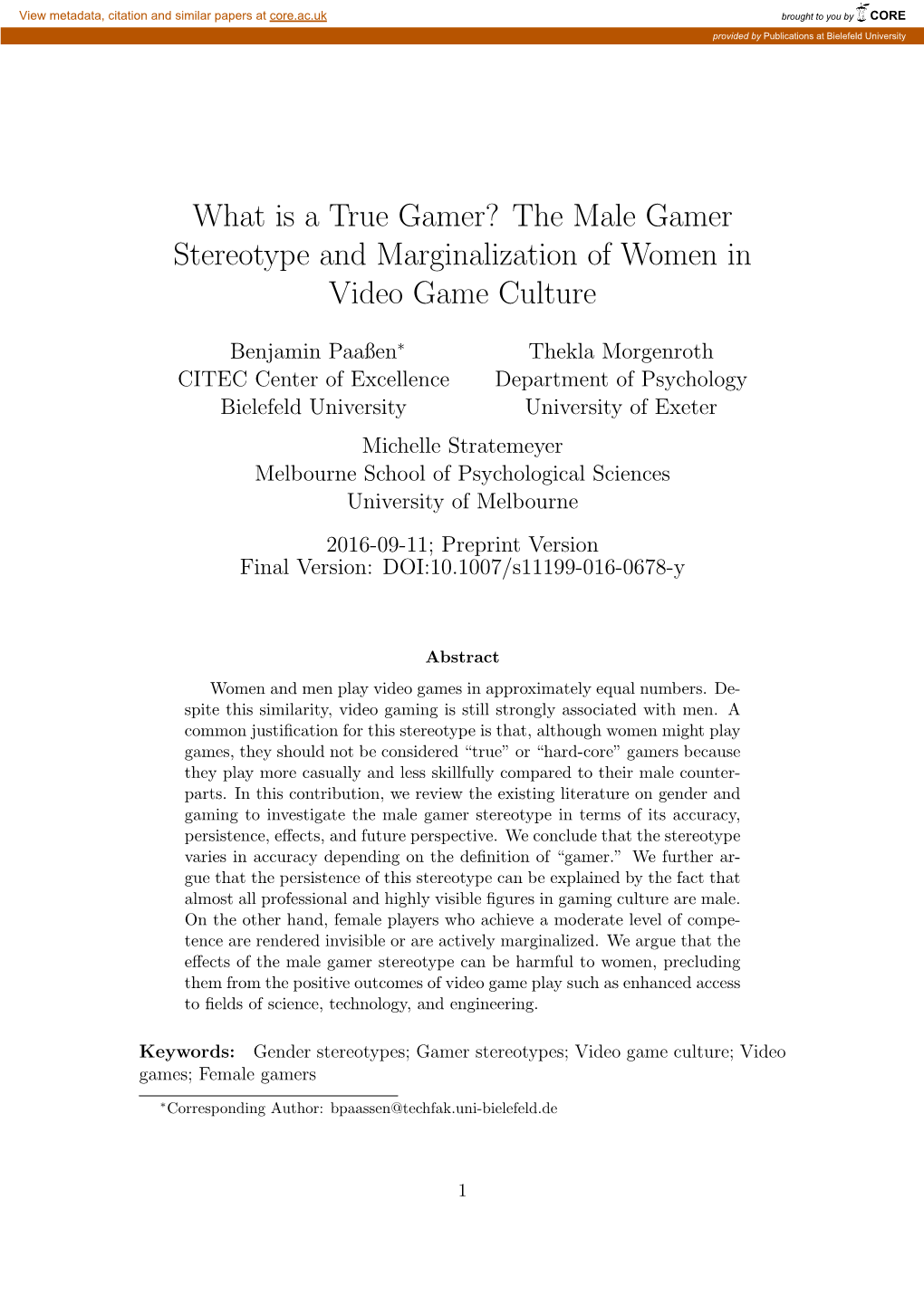 The Male Gamer Stereotype and Marginalization of Women in Video Game Culture