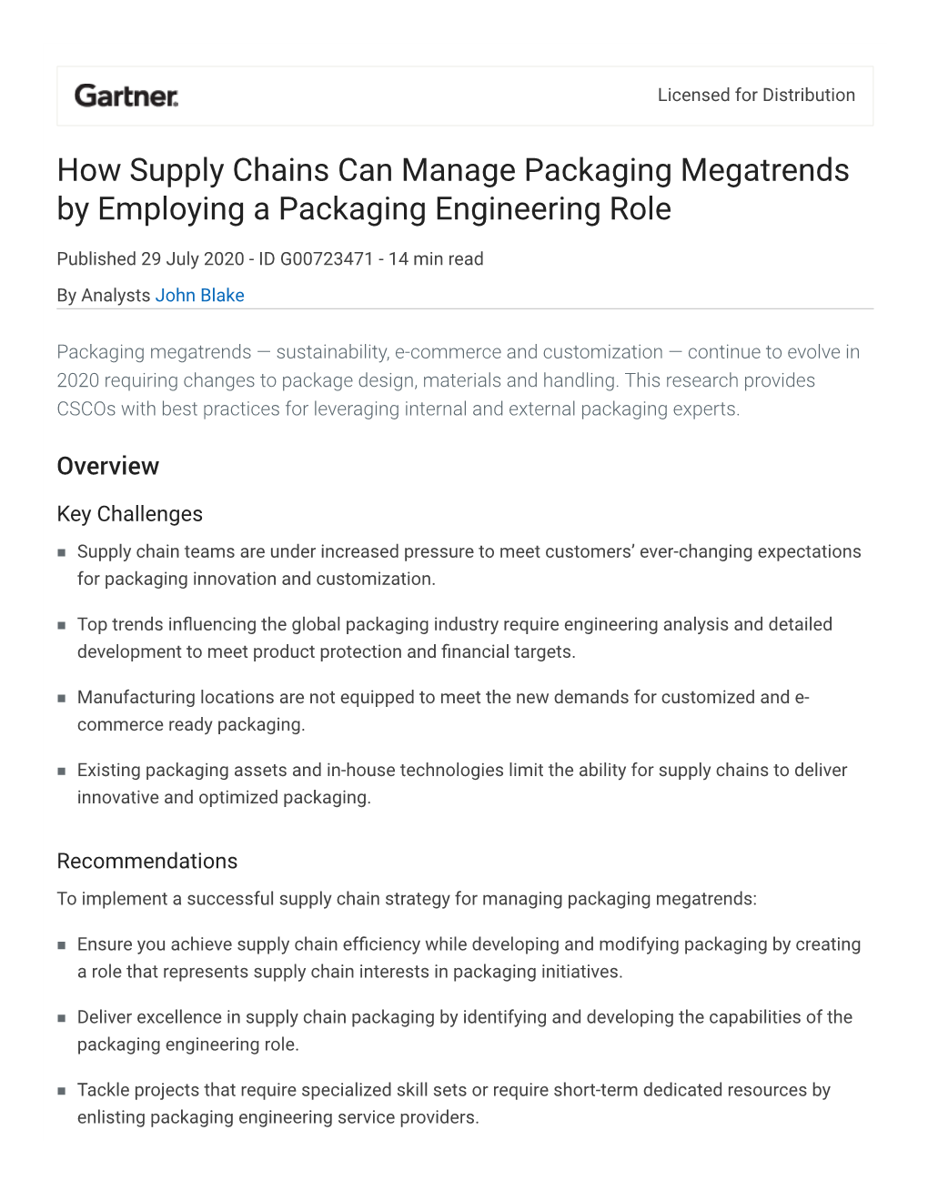 How Supply Chains Can Manage Packaging Megatrends by Employing a Packaging Engineering Role