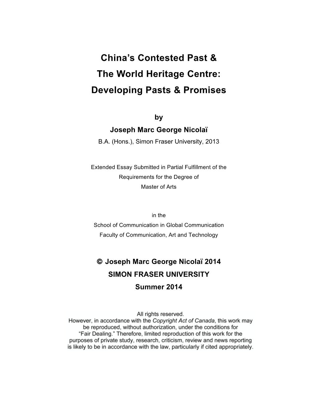 China's Contested Past & the World Heritage Centre