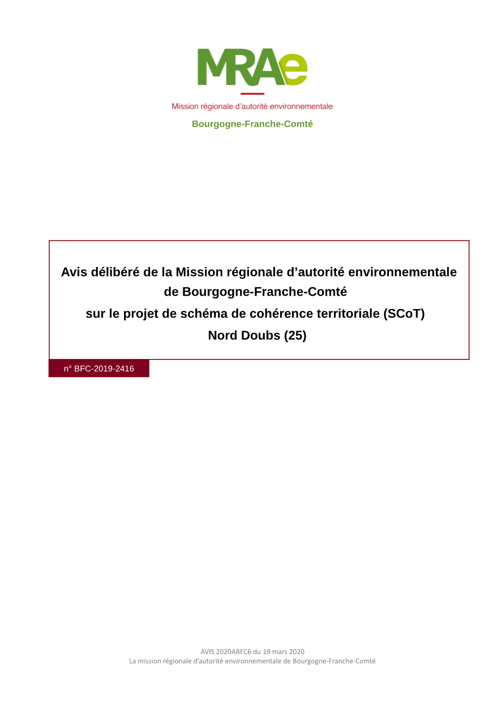 Avis Délibéré De La Mission Régionale D'autorité Environnementale De