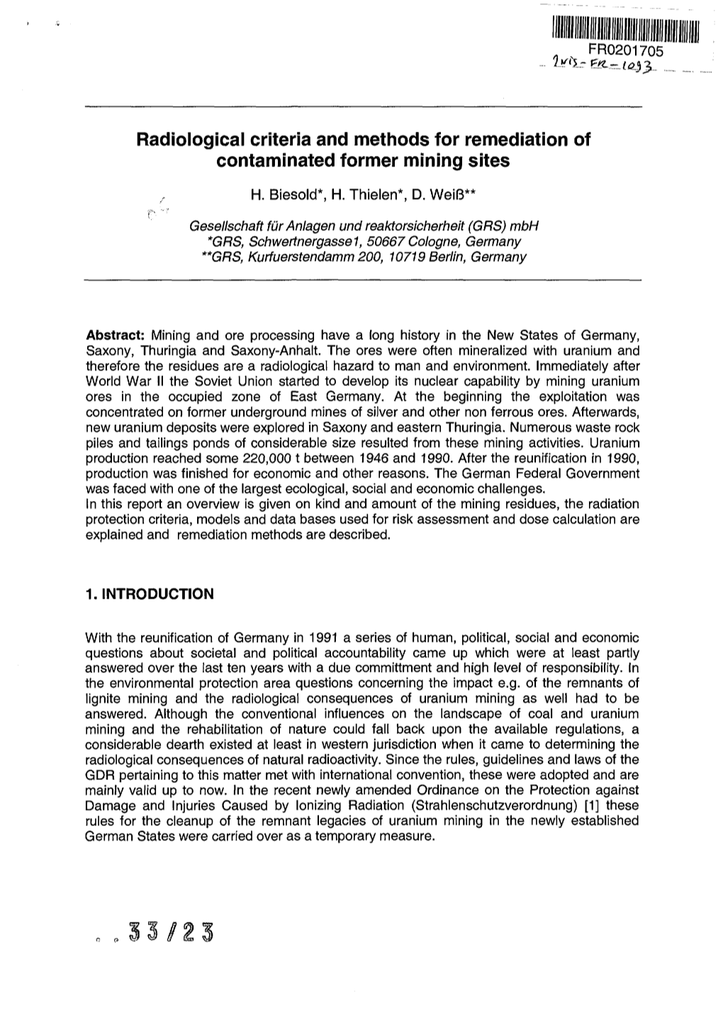 Radiological Criteria and Methods for Remediation of Contaminated Former Mining Sites