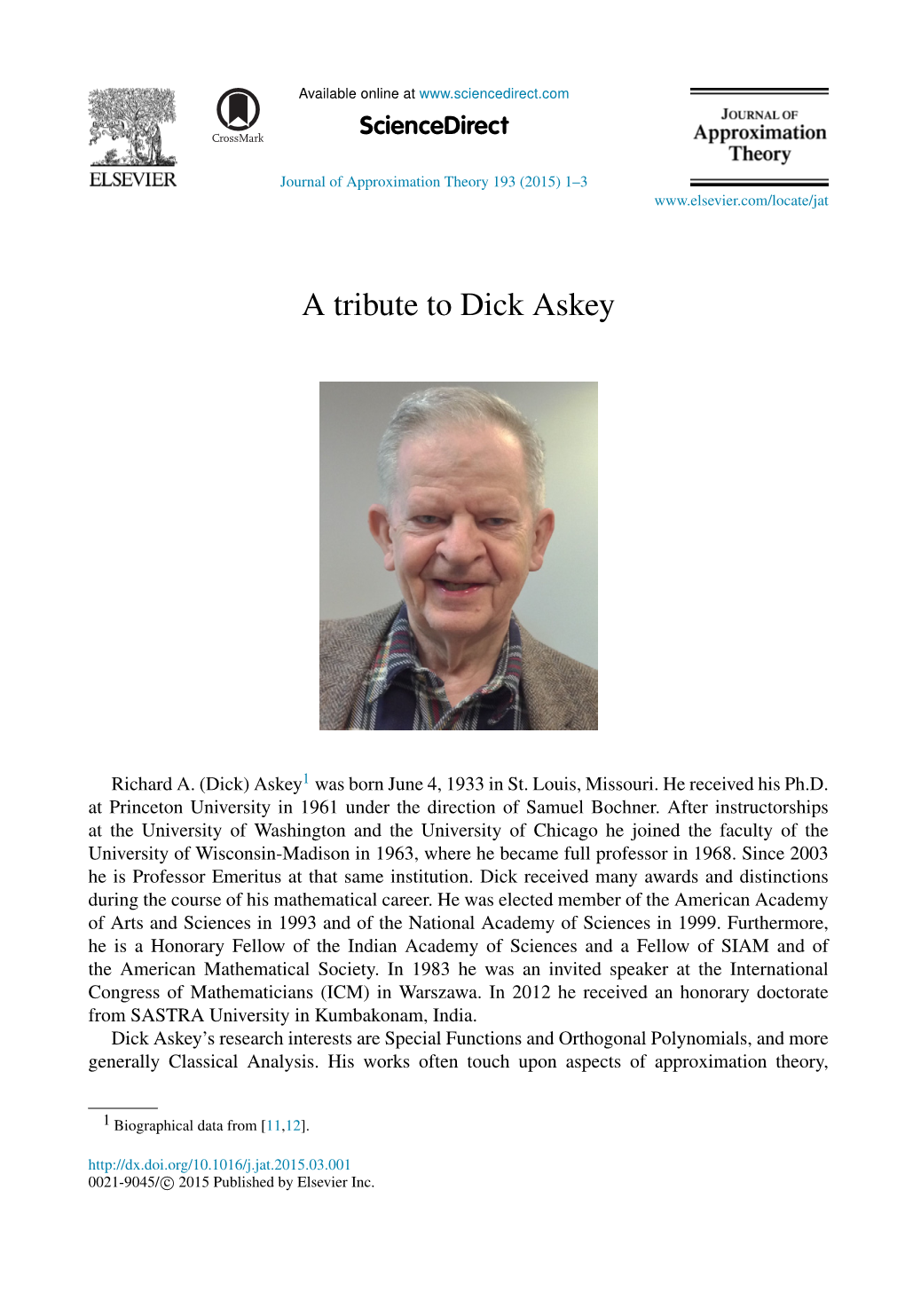 A Tribute to Dick Askey