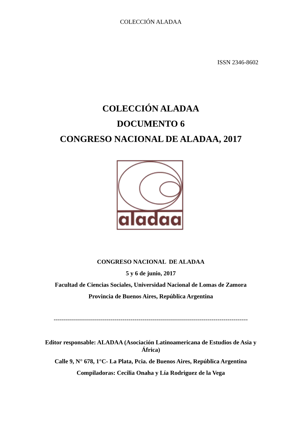 Colección Aladaa Documento 6 Congreso Nacional De Aladaa, 2017