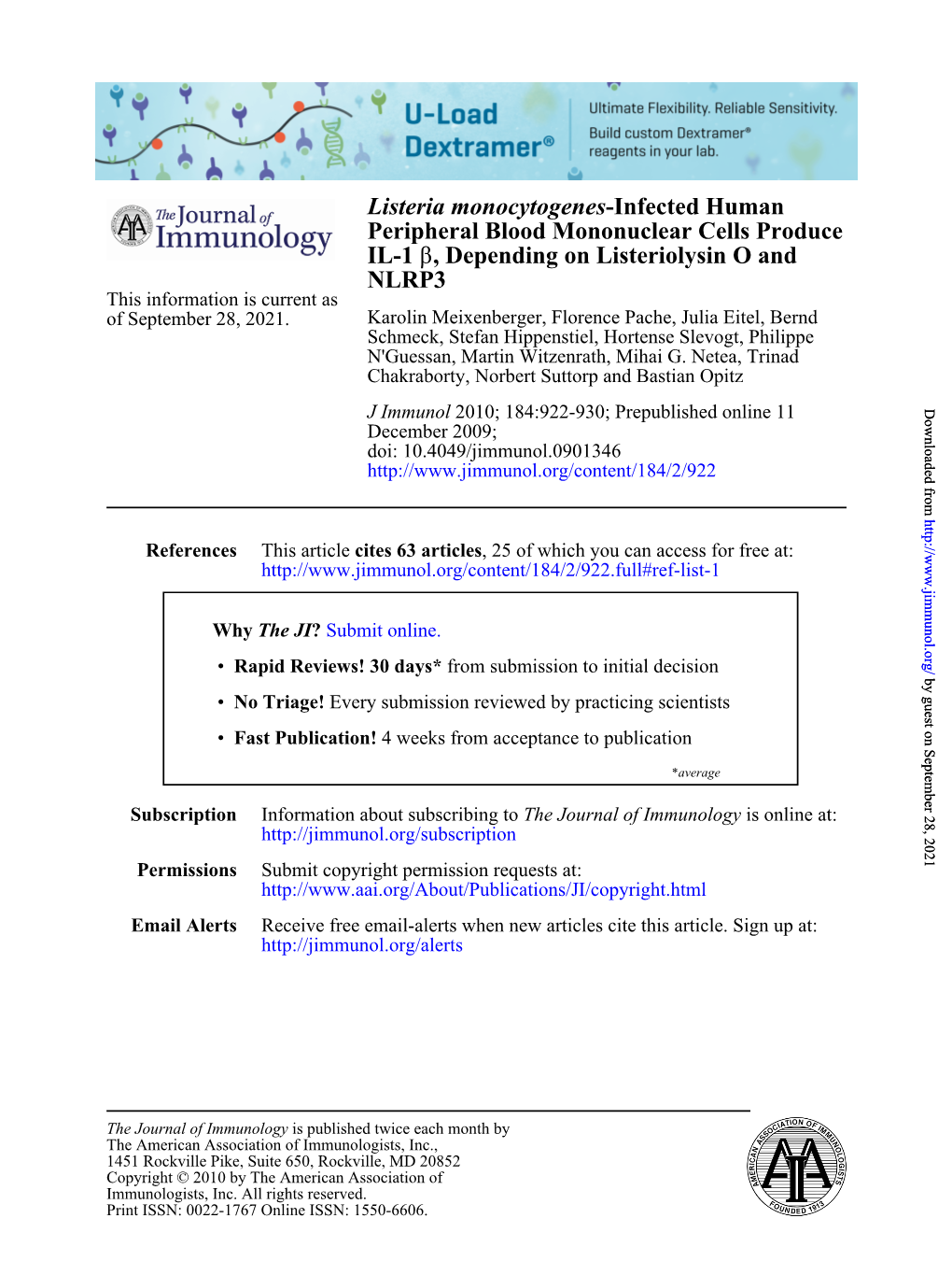 NLRP3 , Depending on Listeriolysin O and Β IL-1 Produce Peripheral