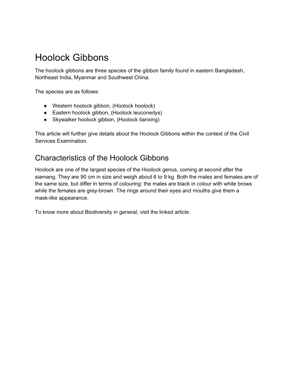 Hoolock Gibbons