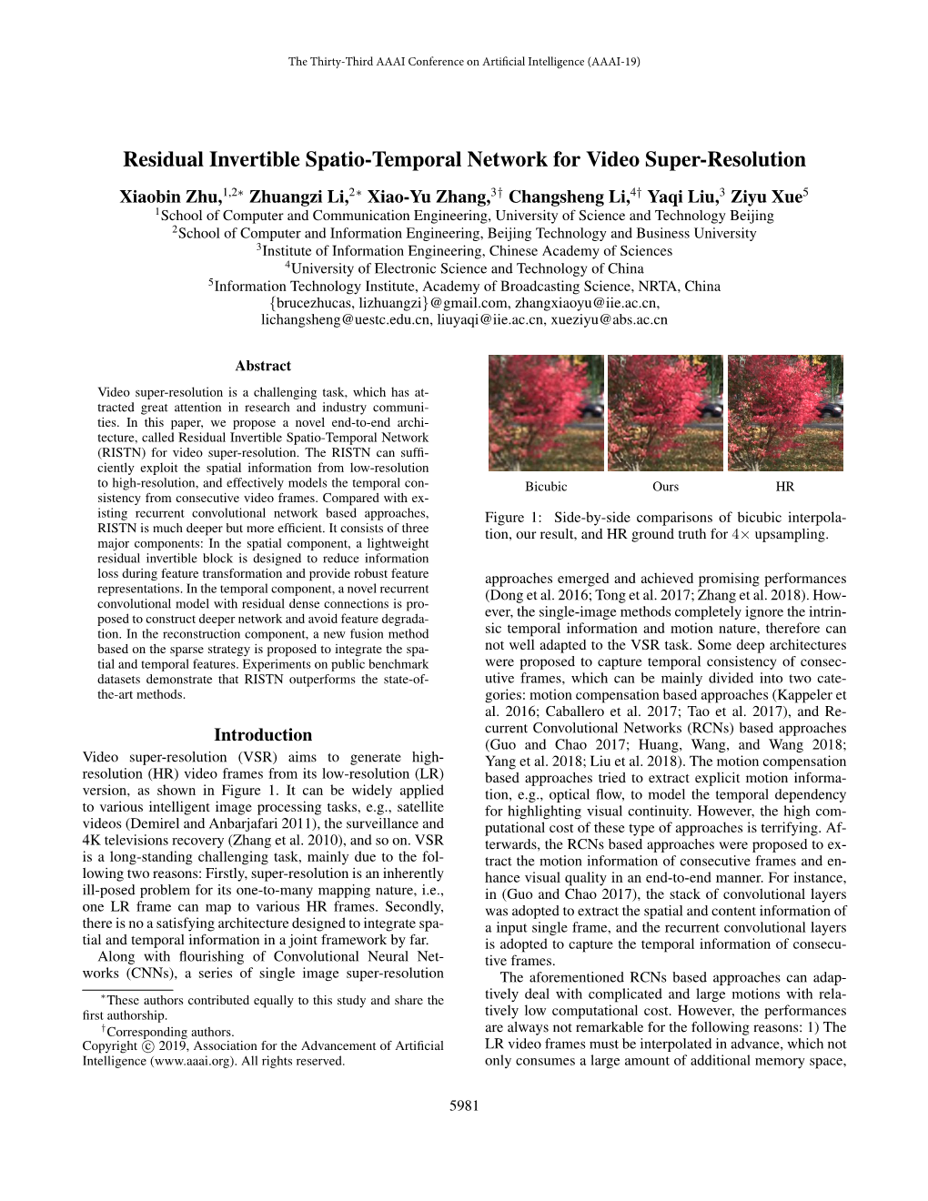 Residual Invertible Spatio-Temporal Network for Video Super-Resolution