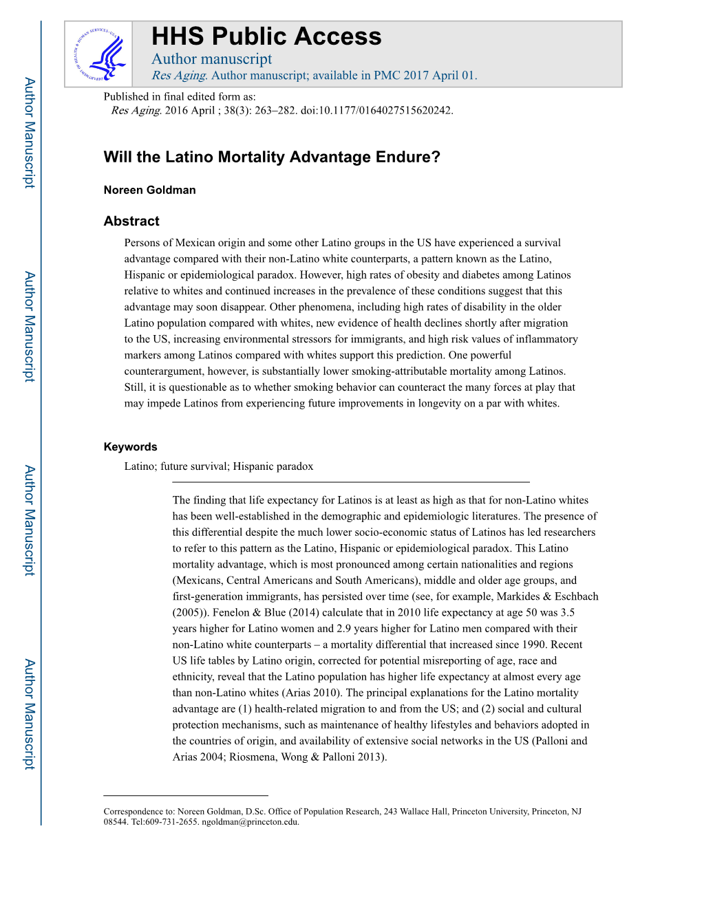 Will the Latino Mortality Advantage Endure?