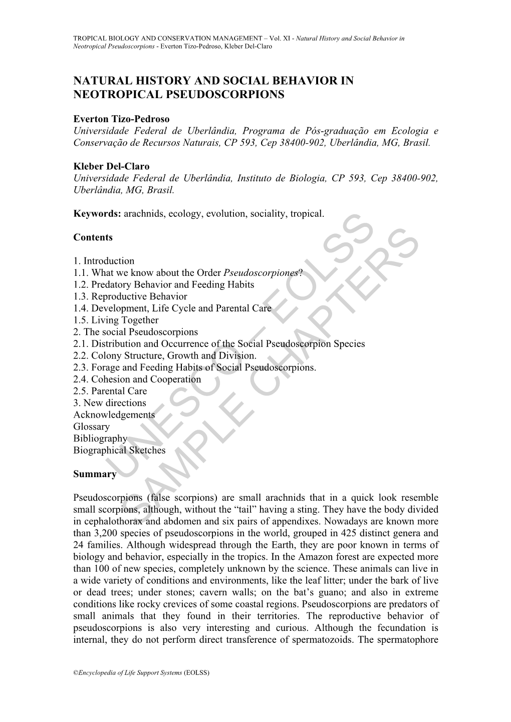 Natural History and Social Behavior in Neotropical Pseudoscorpions - Everton Tizo-Pedroso, Kleber Del-Claro