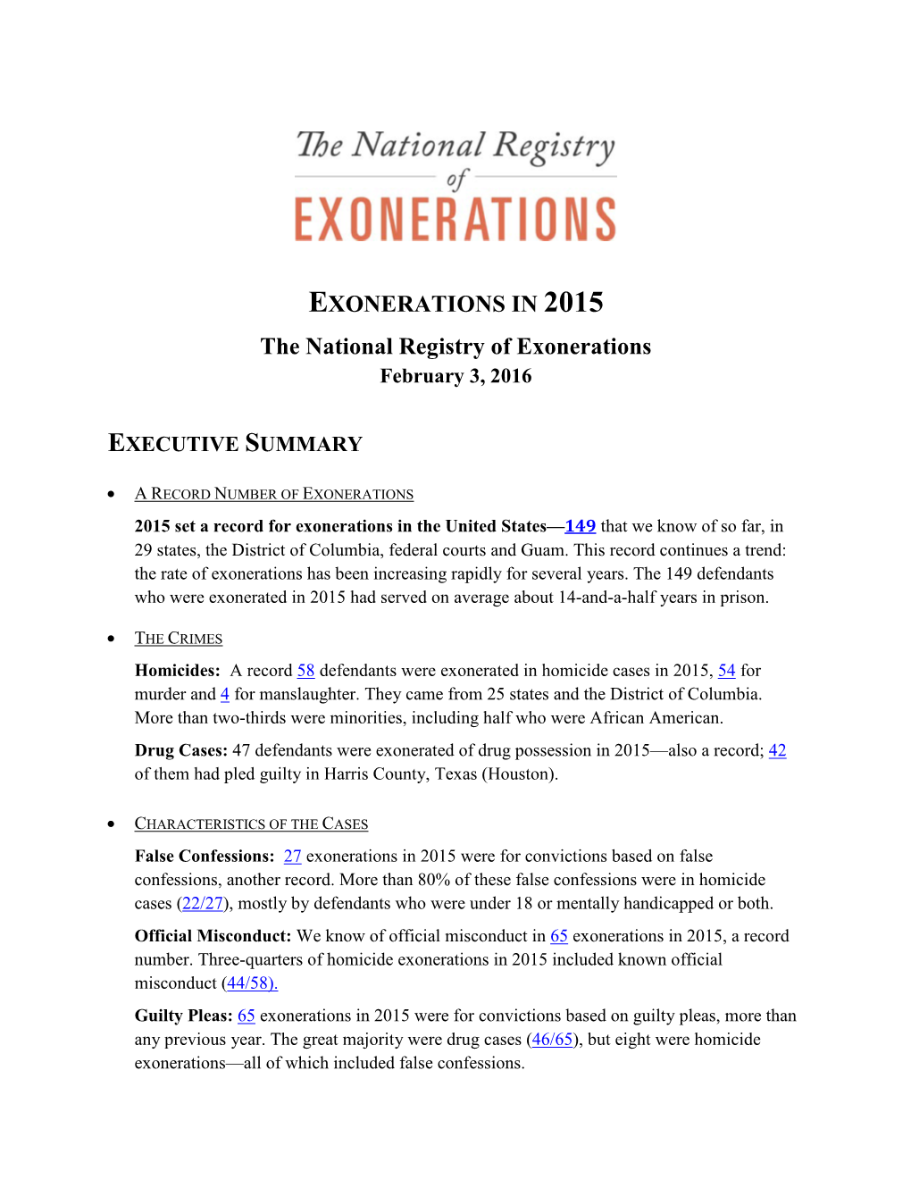 Exonerations in 2015