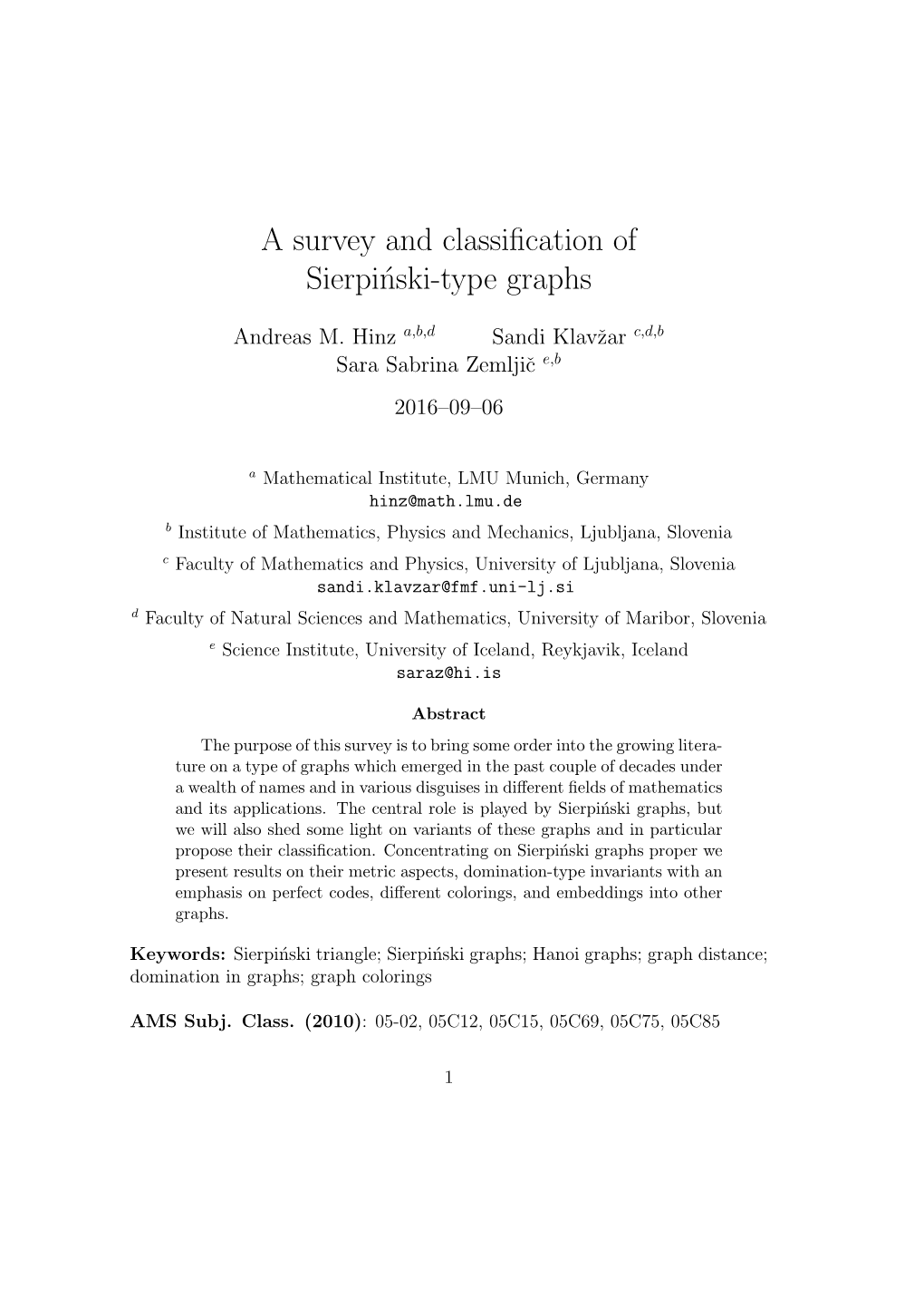 A Survey and Classification of Sierpinski-Type Graphs