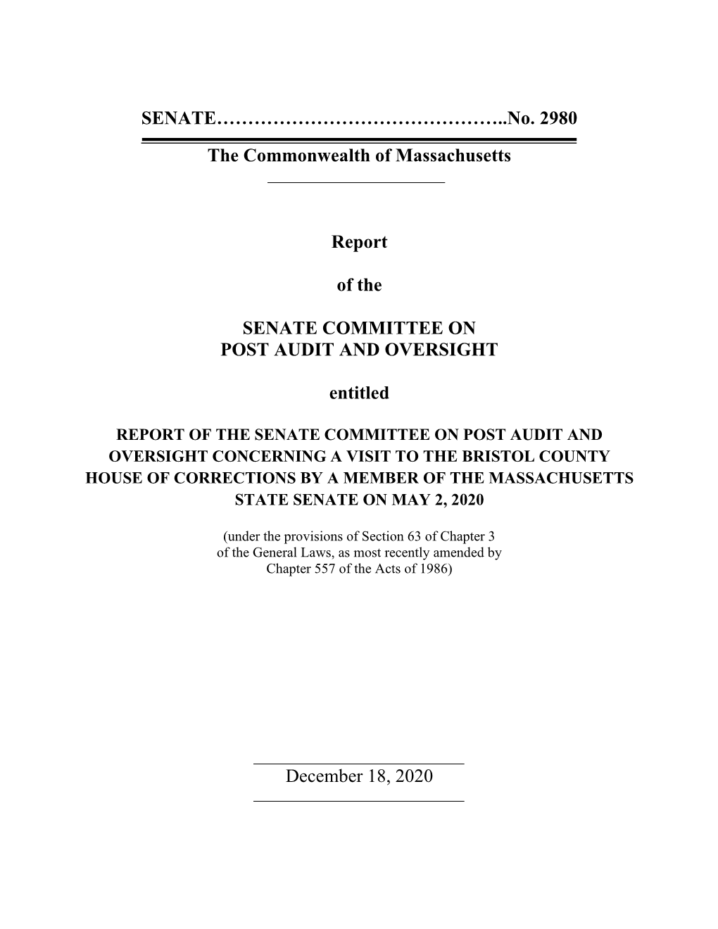 Report of the Senate Committee on Post Audit