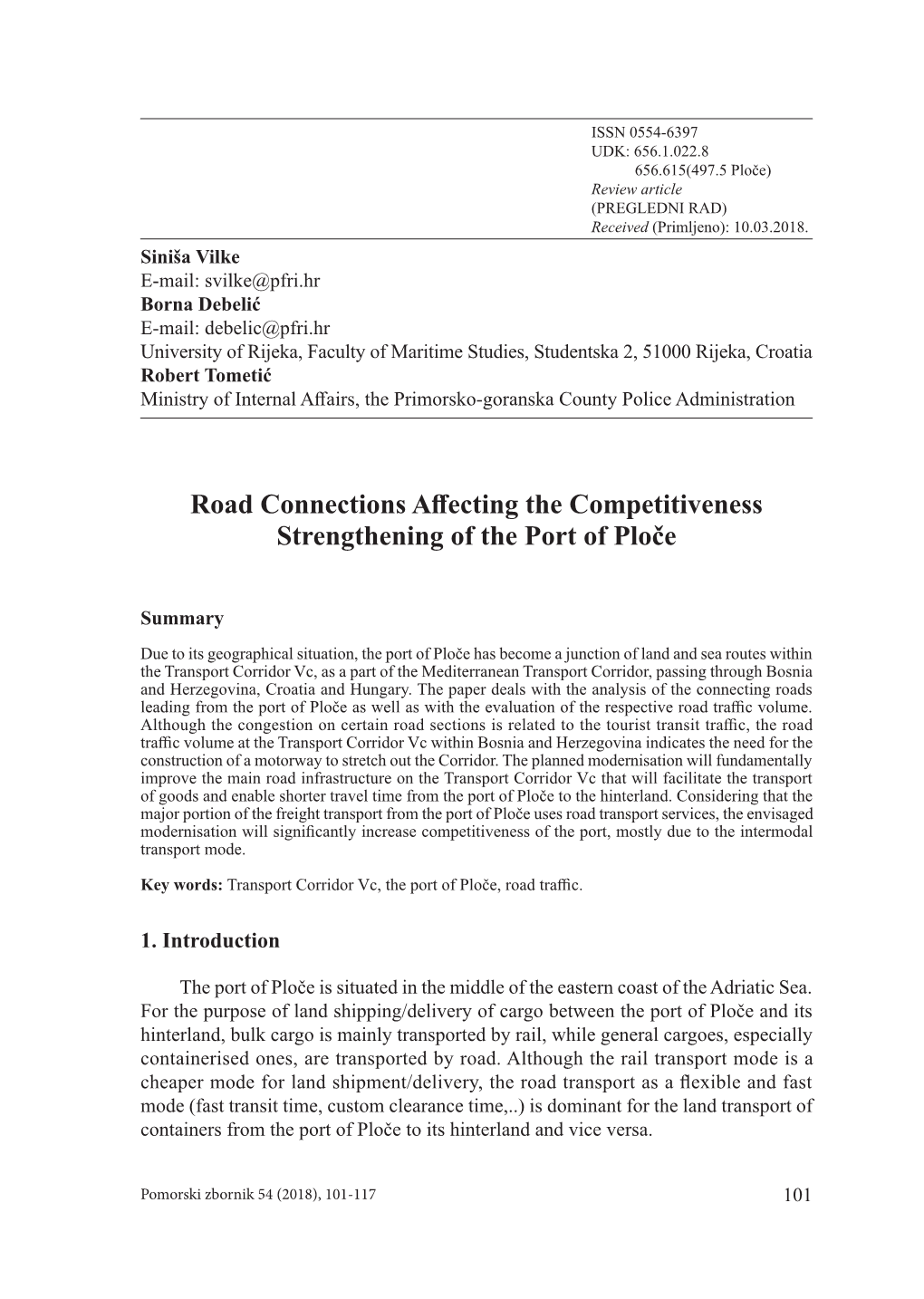 Road Connections Affecting the Competitiveness Strengthening of the Port of Ploče