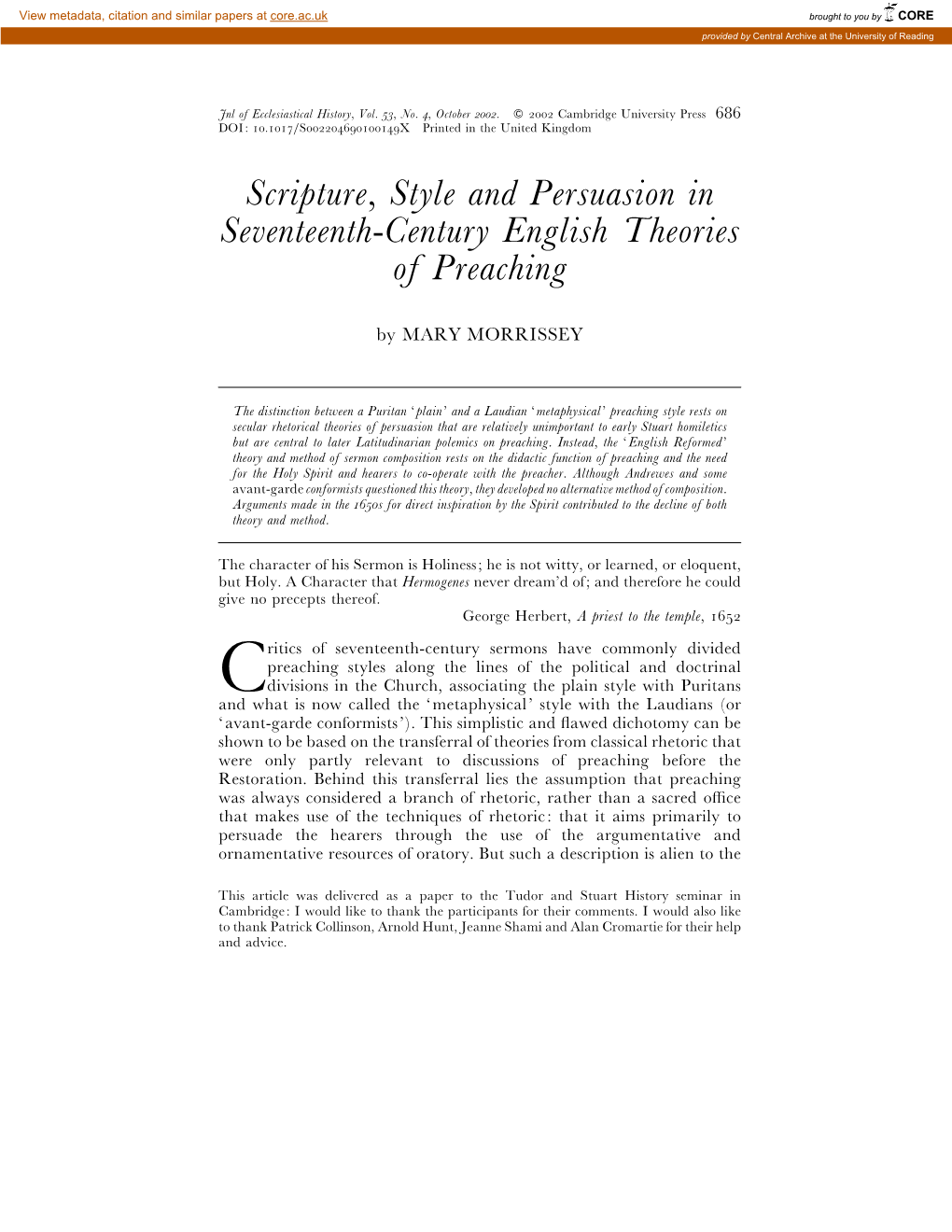 Scripture, Style and Persuasion in Seventeenth-Century English Theories of Preaching